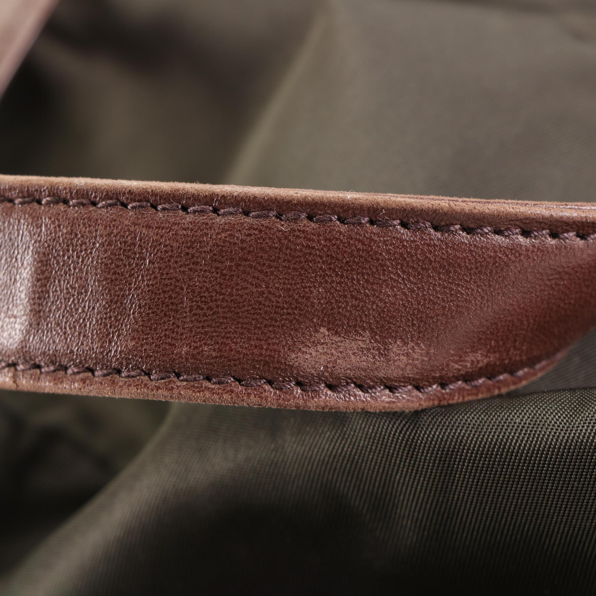 Prada Chain Strap Backpack in Green Nylon and Brown Leather