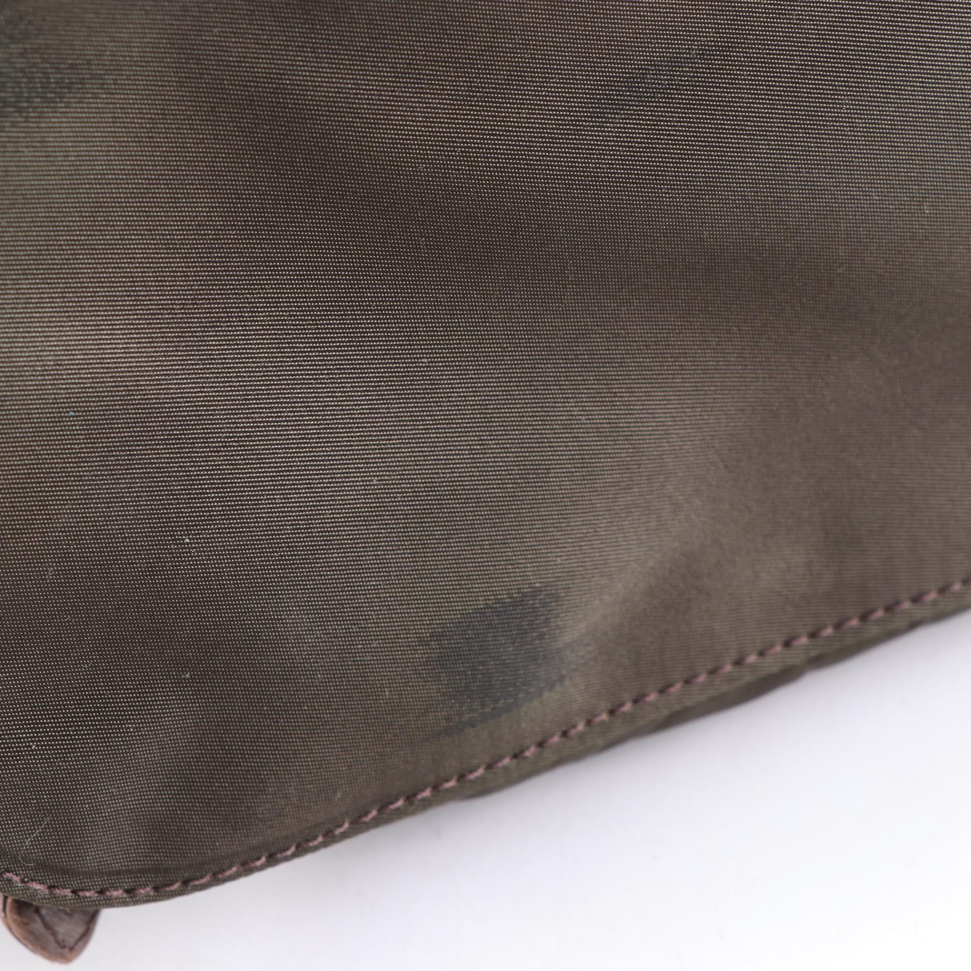 Prada Chain Strap Backpack in Green Nylon and Brown Leather