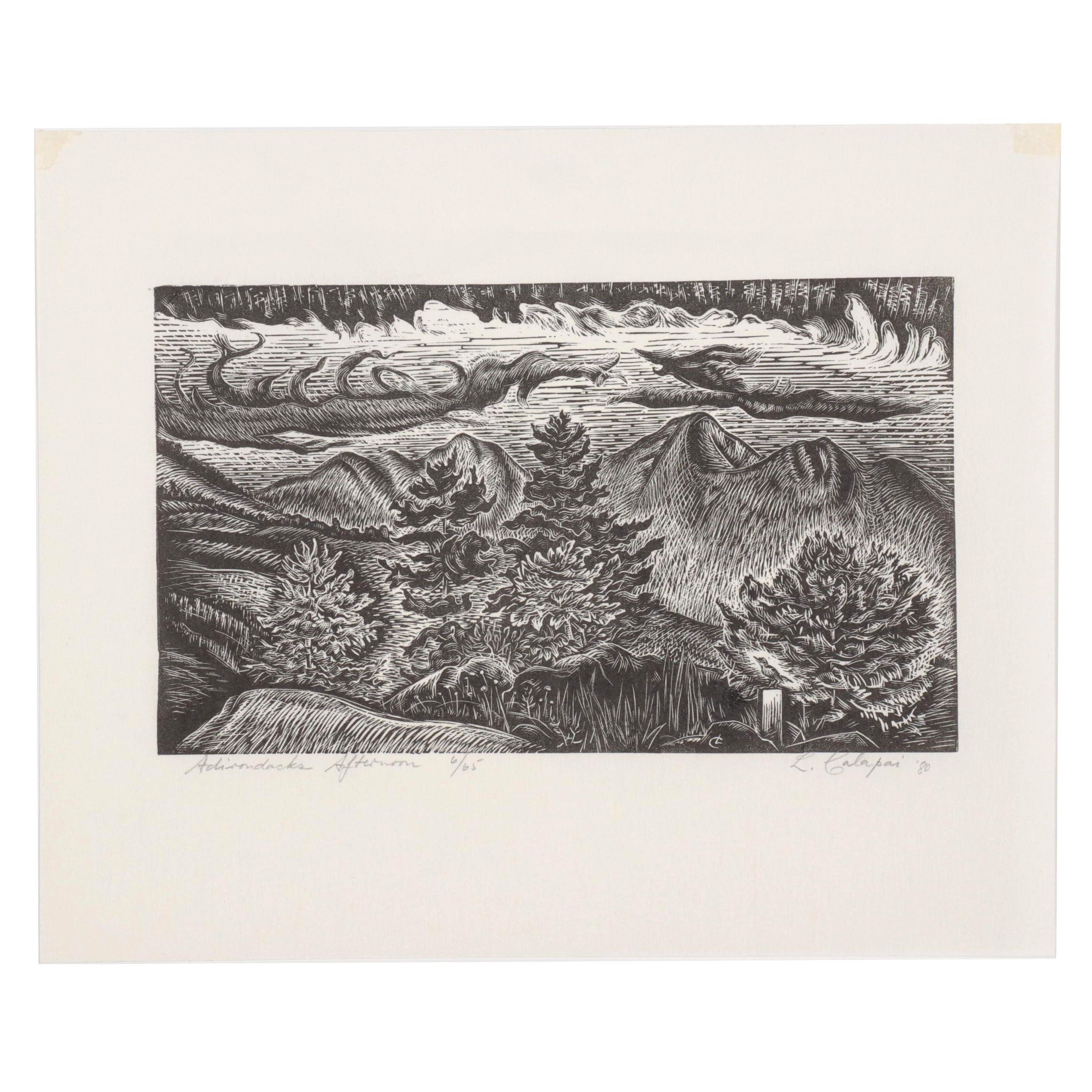 Letterio Calapai Wood Engraving "Adirondacks Afternoon," 1980