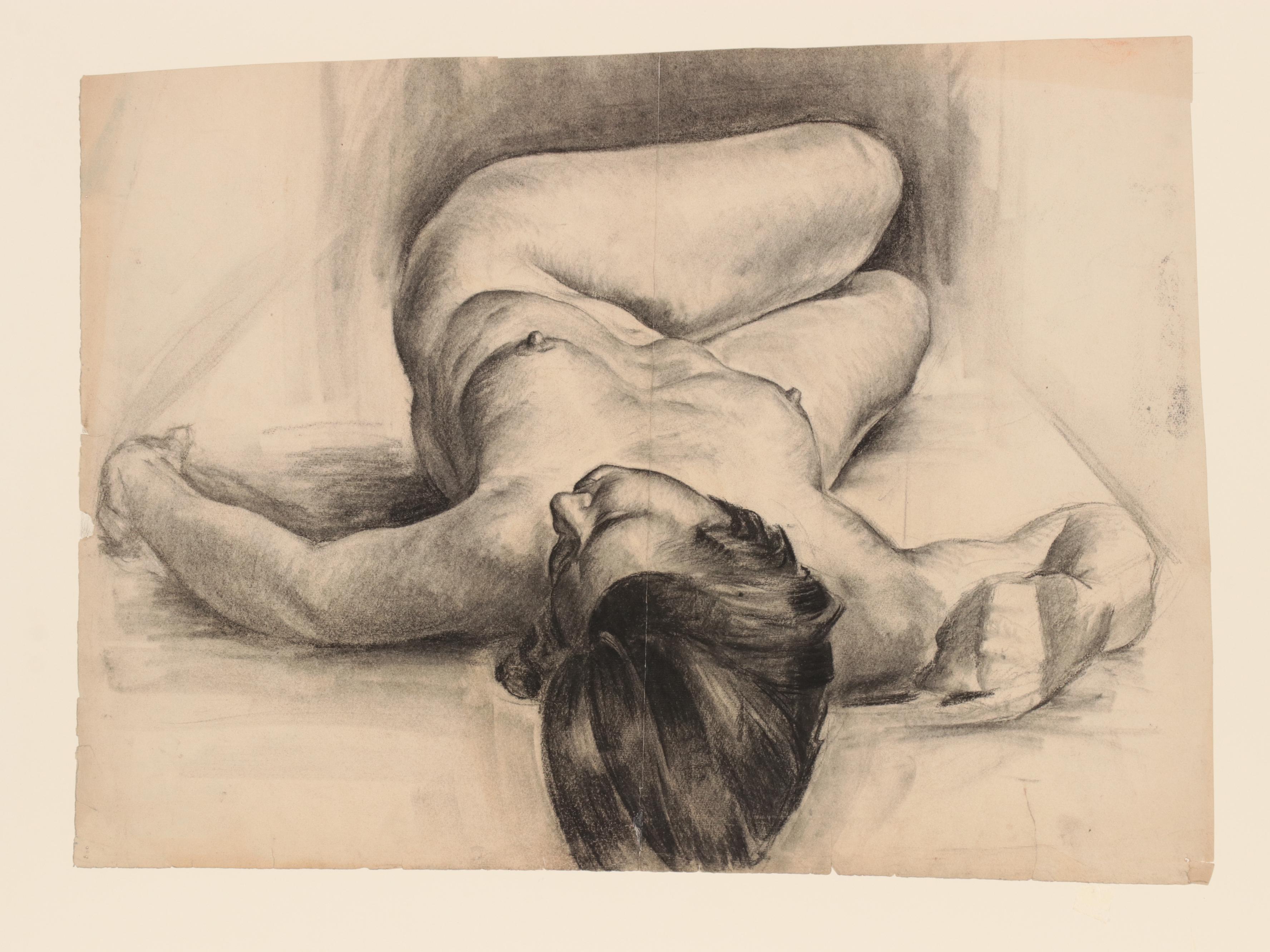 Dan Burne Jones Charcoal Drawing of Reclining Nude