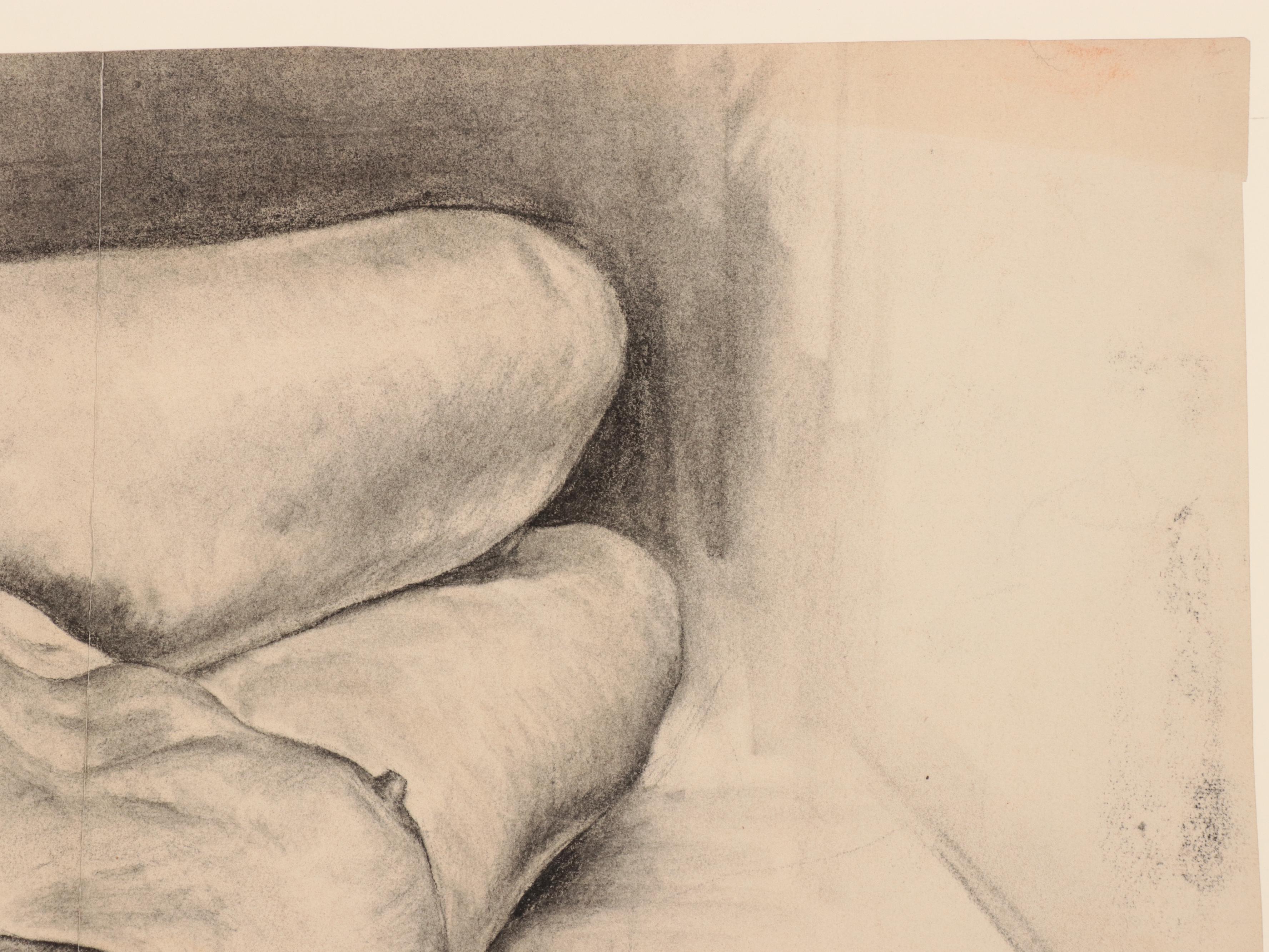 Dan Burne Jones Charcoal Drawing of Reclining Nude