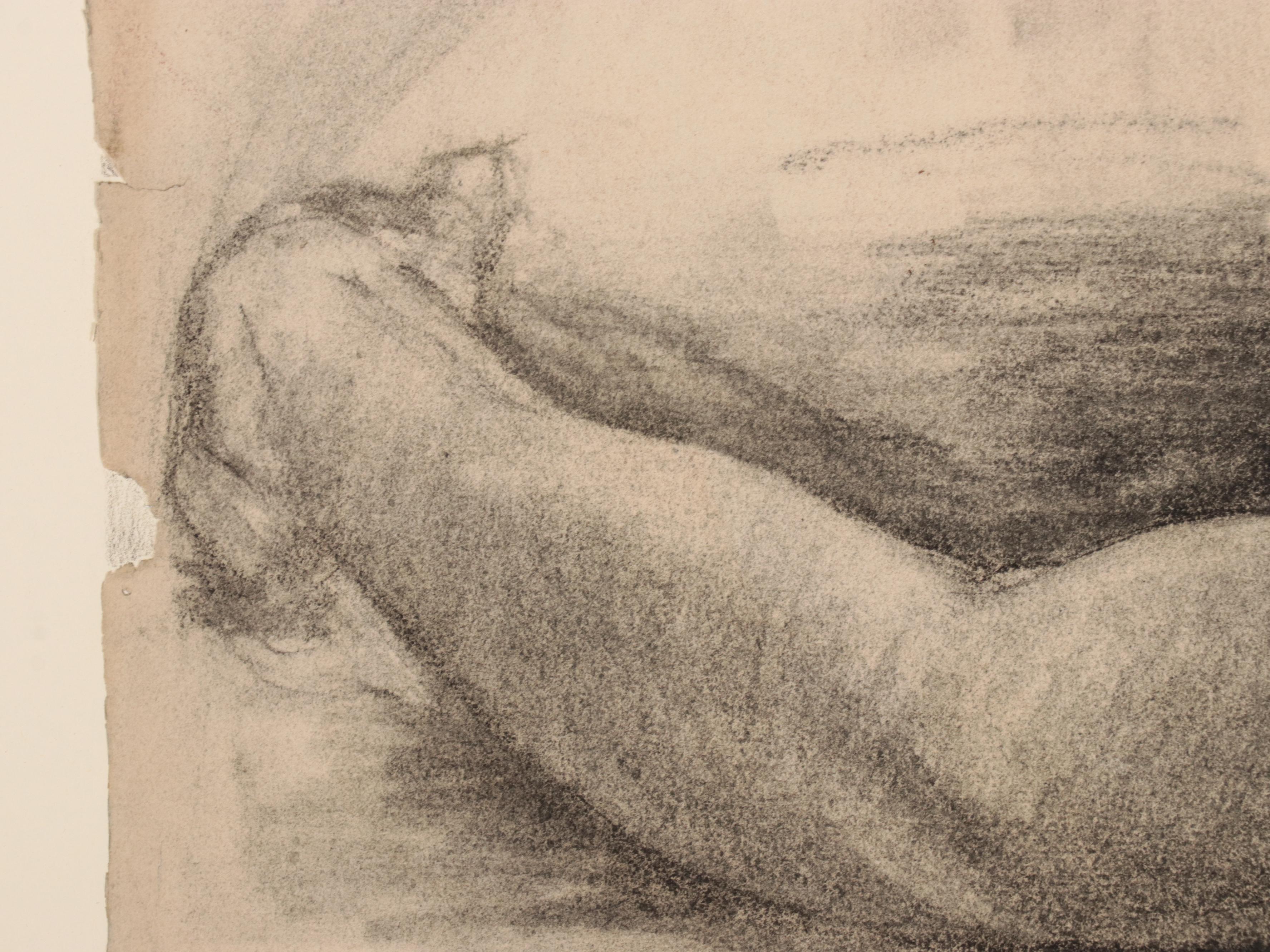 Dan Burne Jones Charcoal Drawing of Reclining Nude
