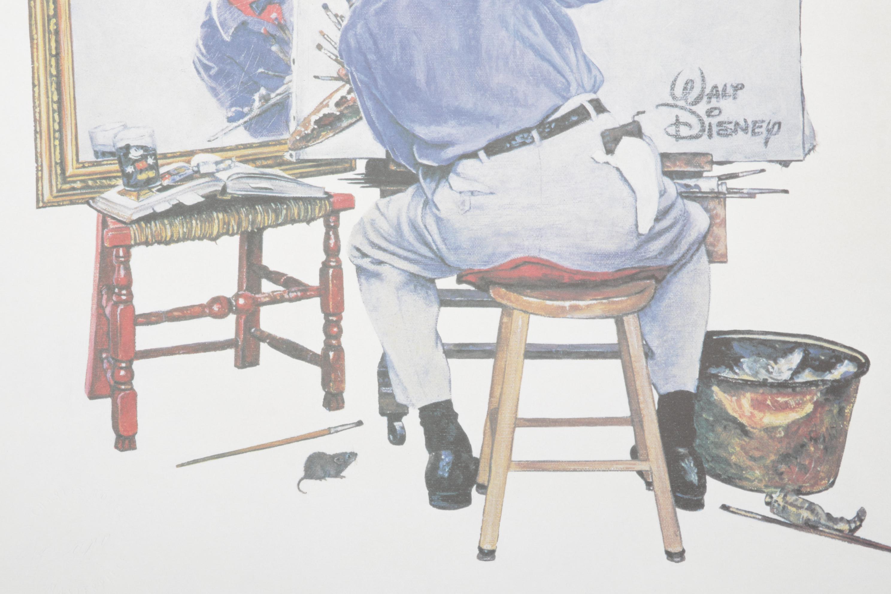 Charles Boyer Offset Lithograph "Walt and Mickey Mouse" With Disney Postcards