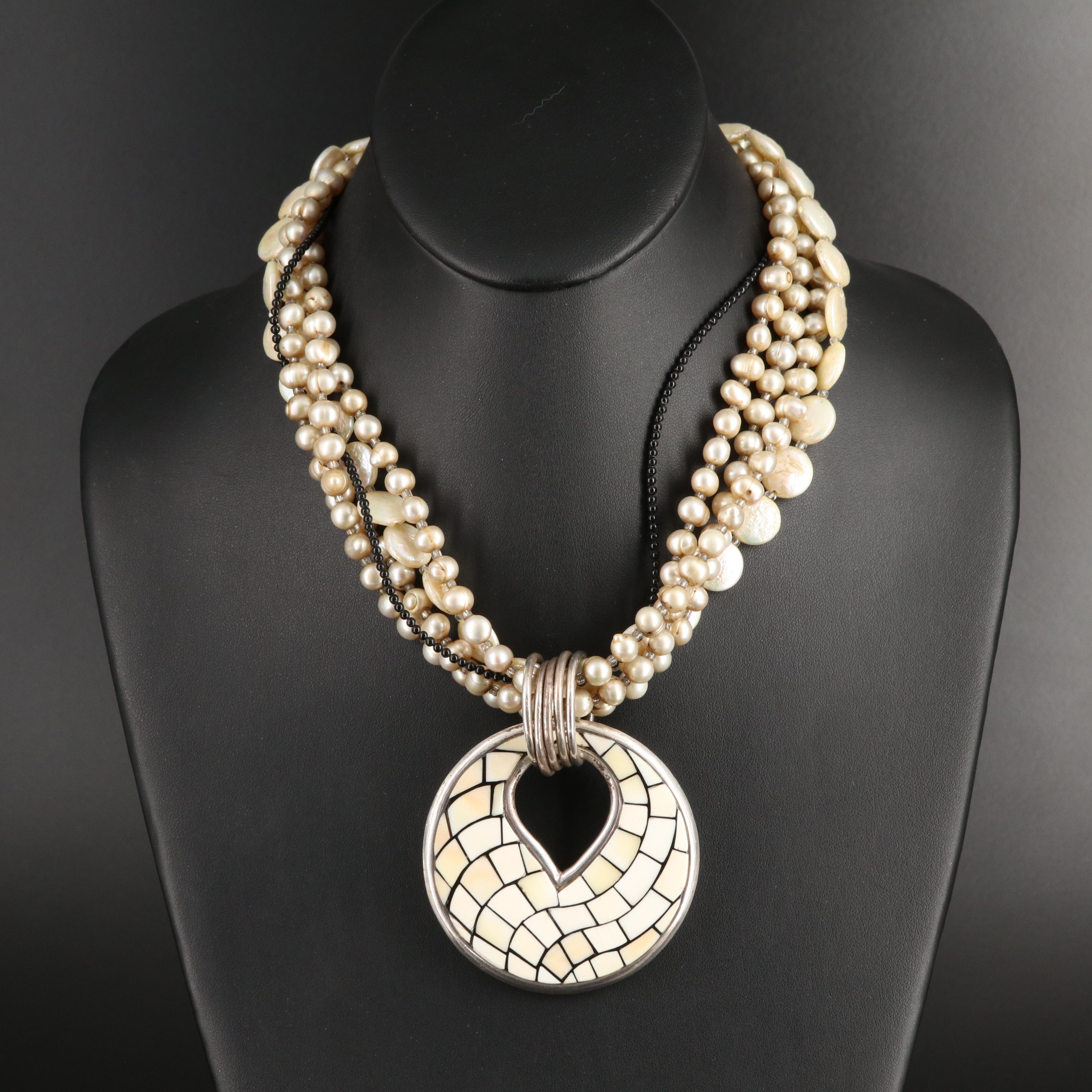 Sterling Torsade with Pendant and Pearls