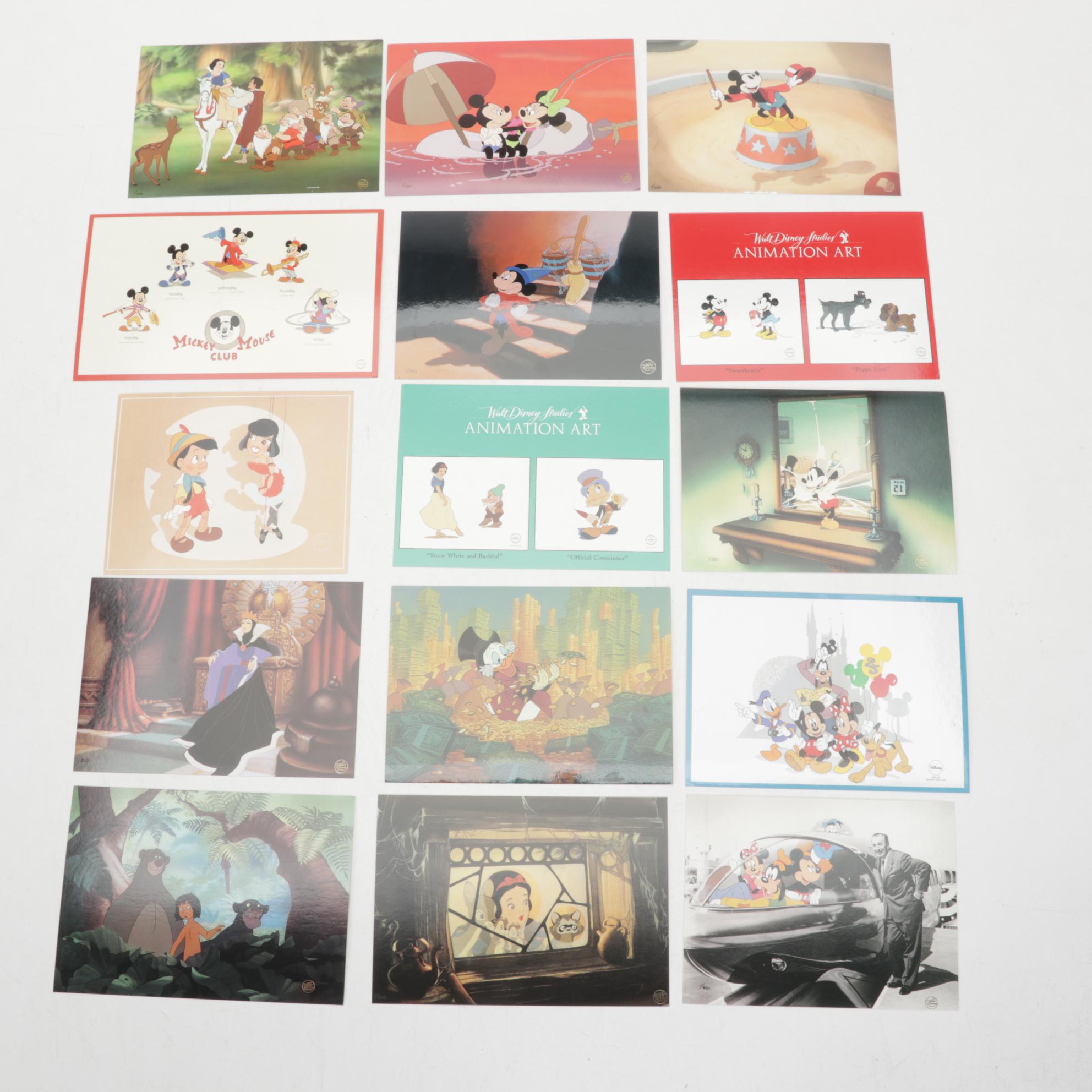Charles Boyer Offset Lithograph "Walt and Mickey Mouse" With Disney Postcards