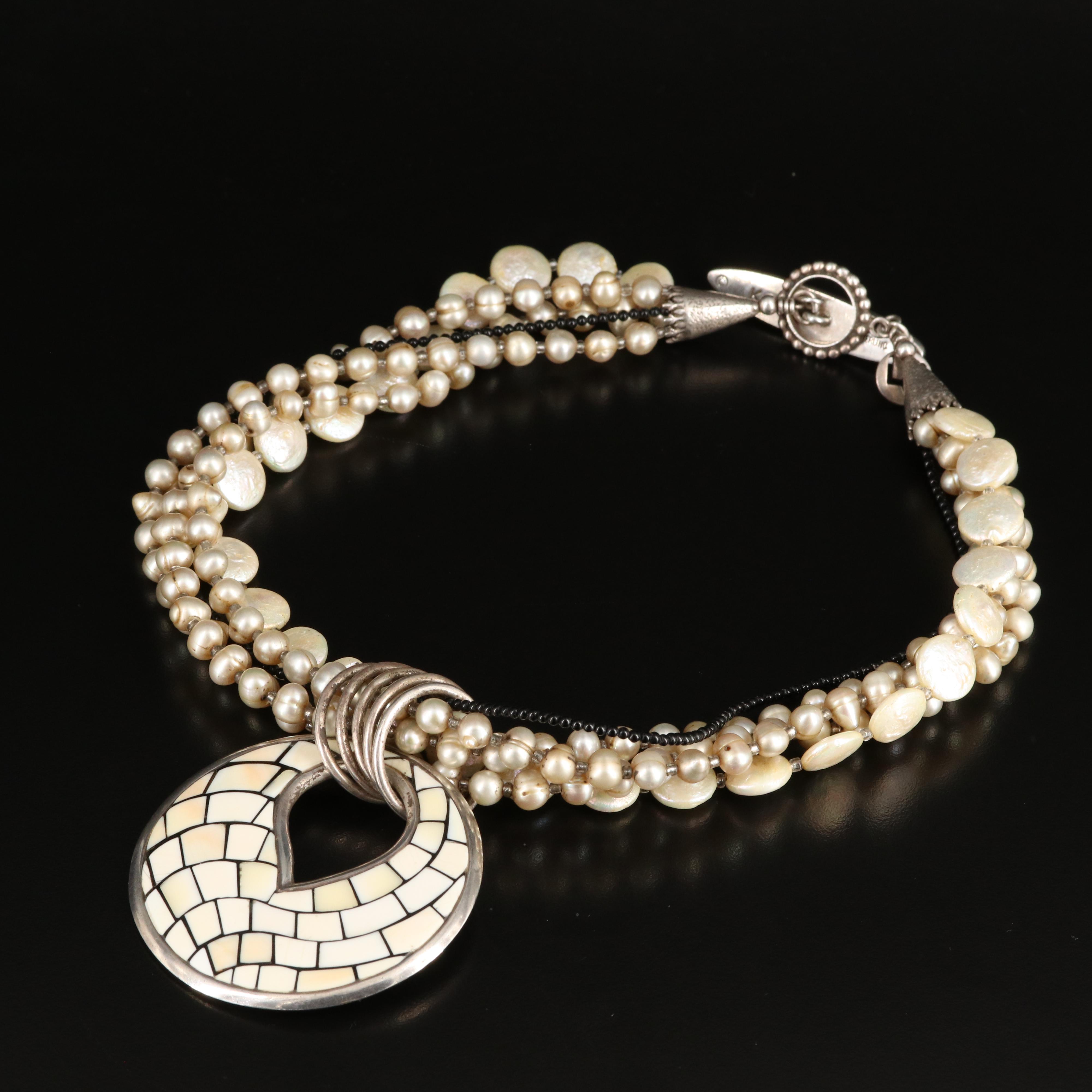 Sterling Torsade with Pendant and Pearls