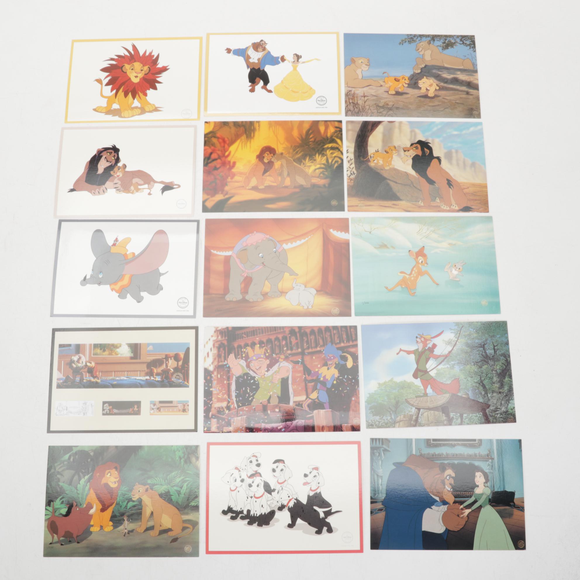 Charles Boyer Offset Lithograph "Walt and Mickey Mouse" With Disney Postcards