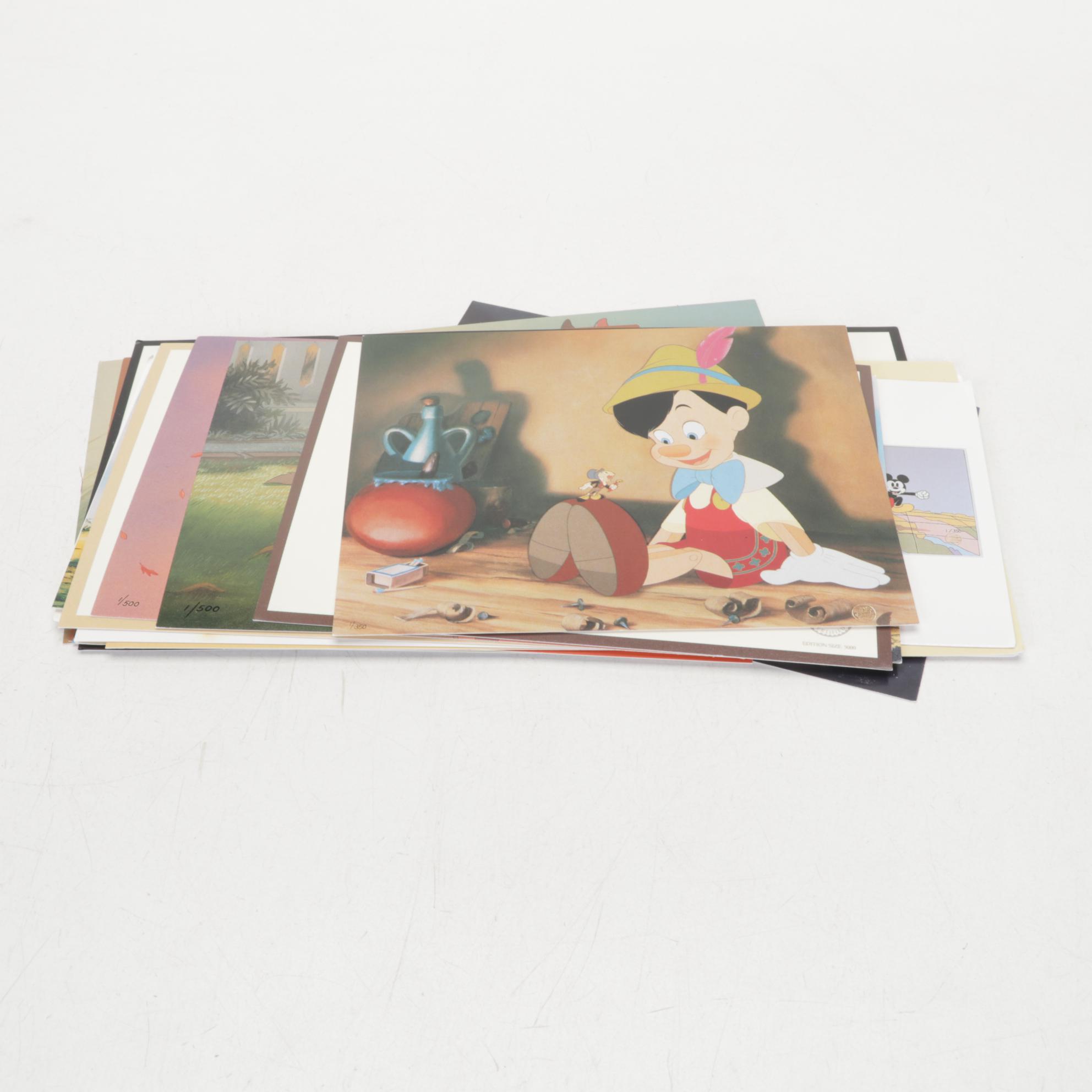 Charles Boyer Offset Lithograph "Walt and Mickey Mouse" With Disney Postcards