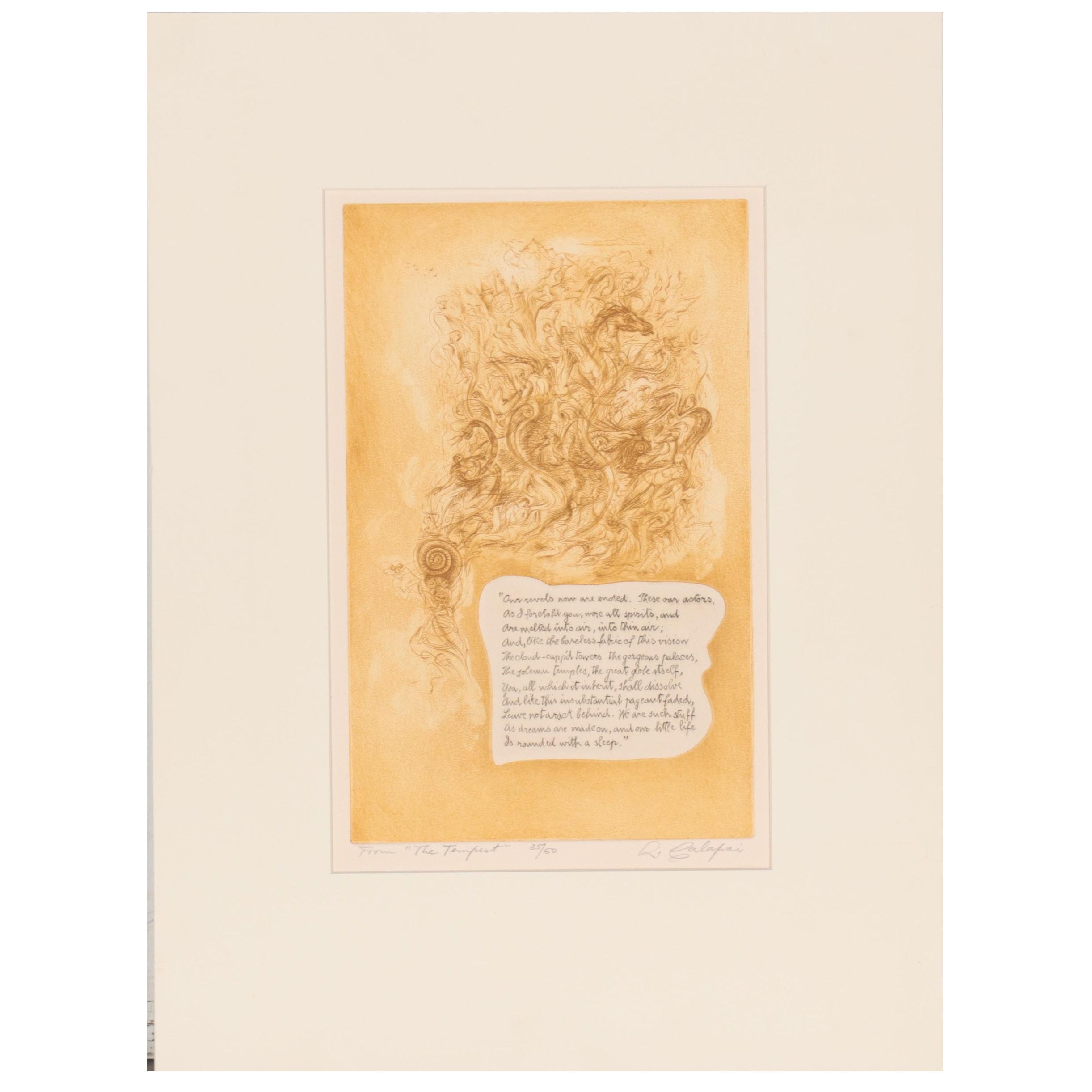Letterio Calapai Etching "From The Tempest," Early to Mid-20th Century