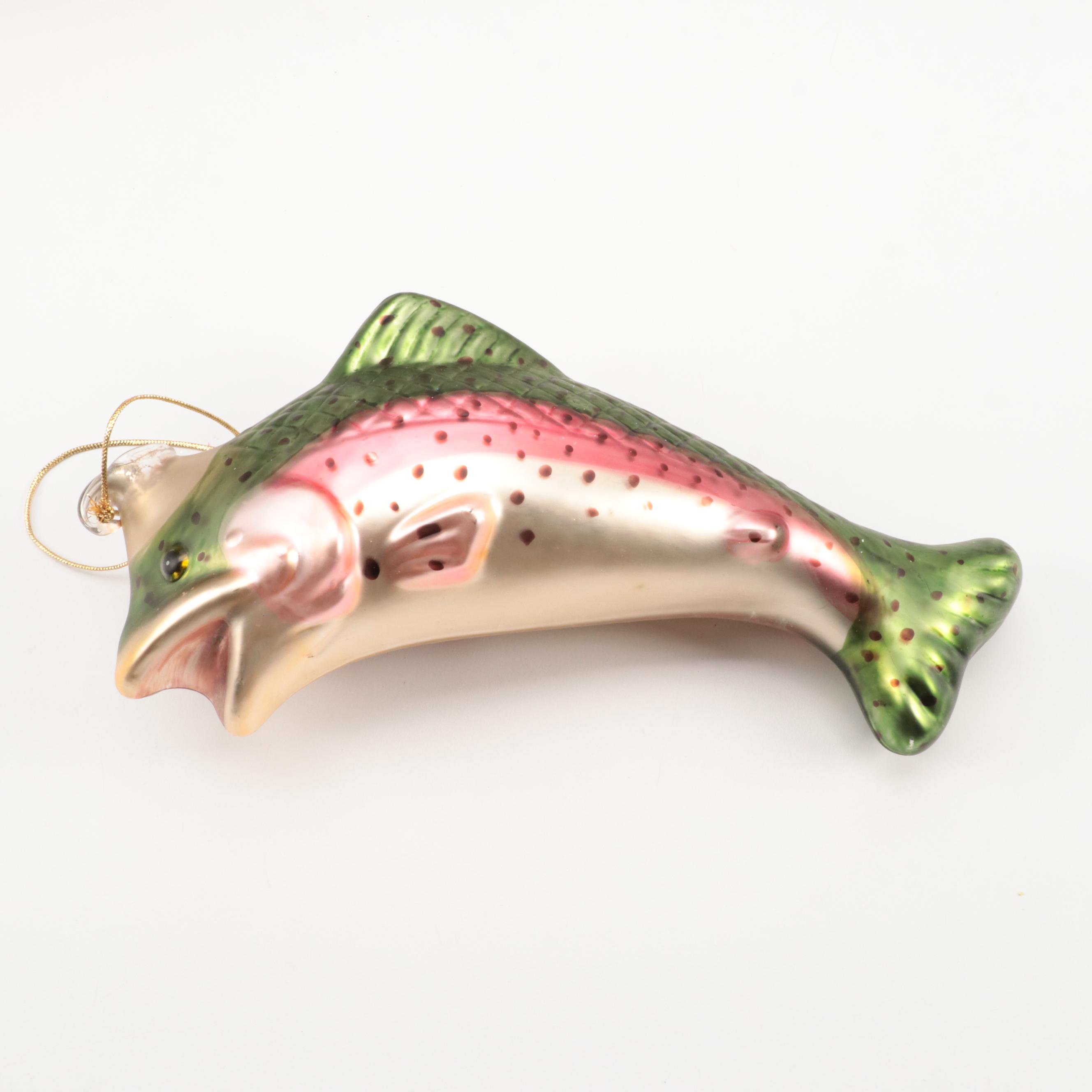 Blown Glass Rainbow Trout Christmas Ornament With Other Glass Ornaments