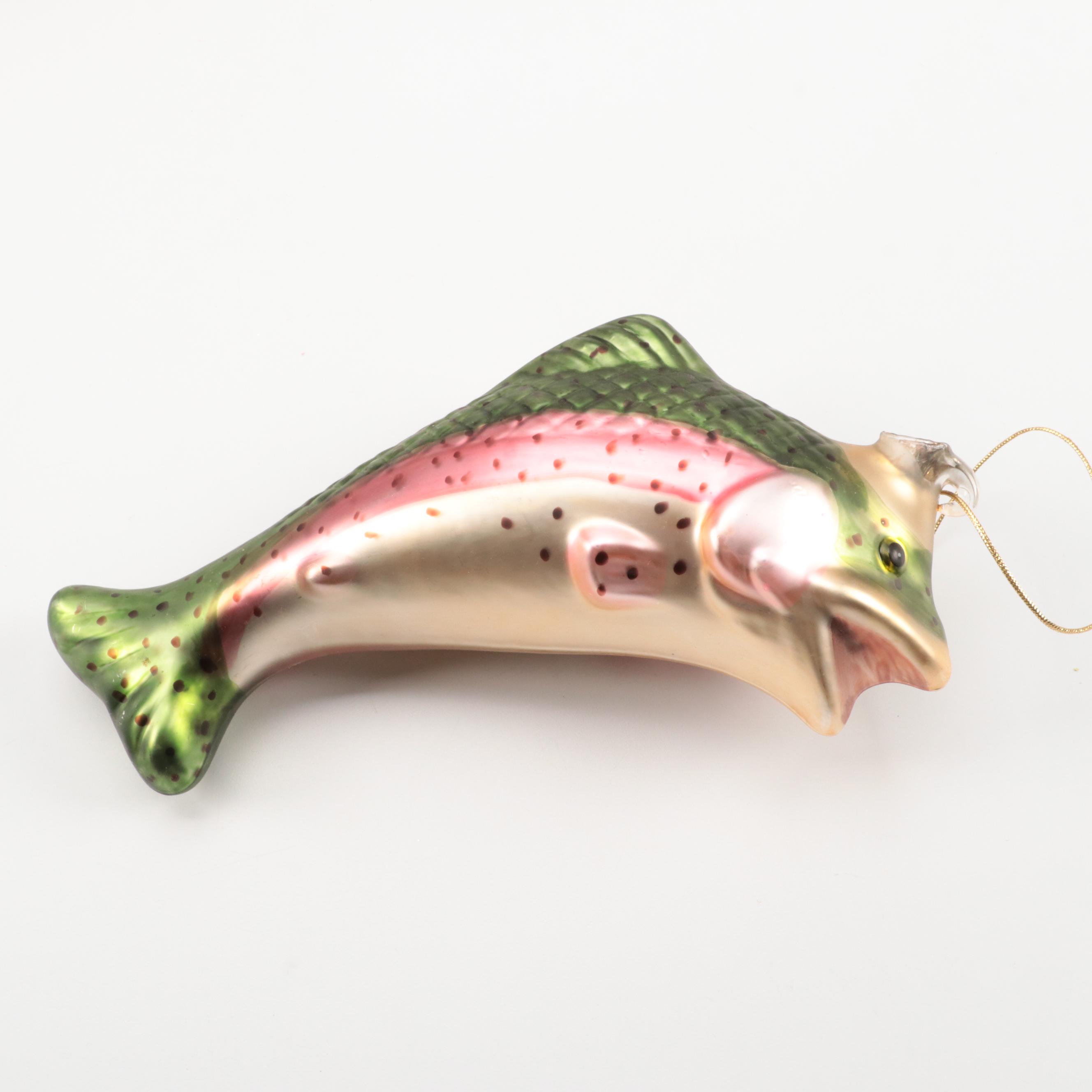 Blown Glass Rainbow Trout Christmas Ornament With Other Glass Ornaments