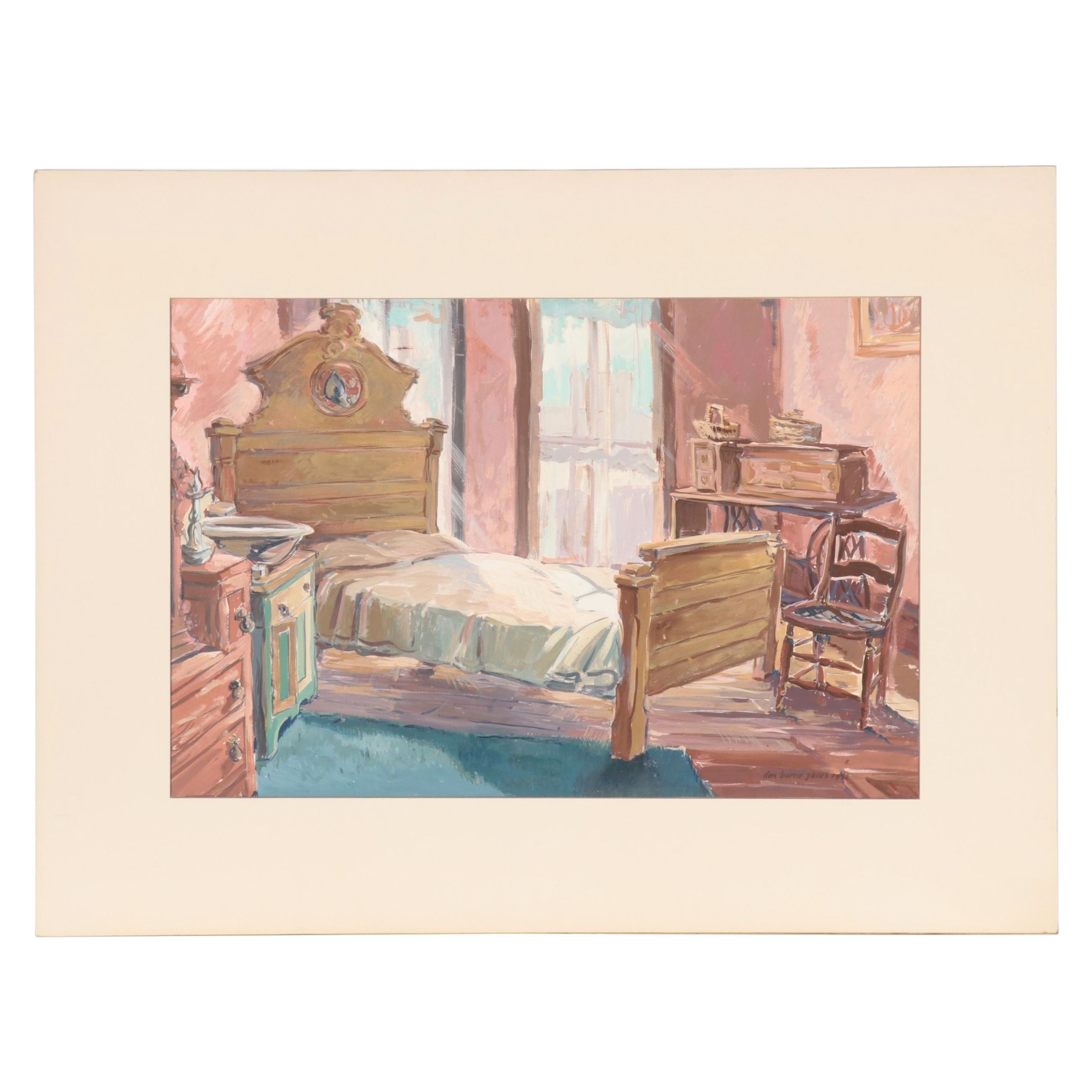 Dan Burne Jones Gouache Painting of Thomas Wolfe House Interior, 1952