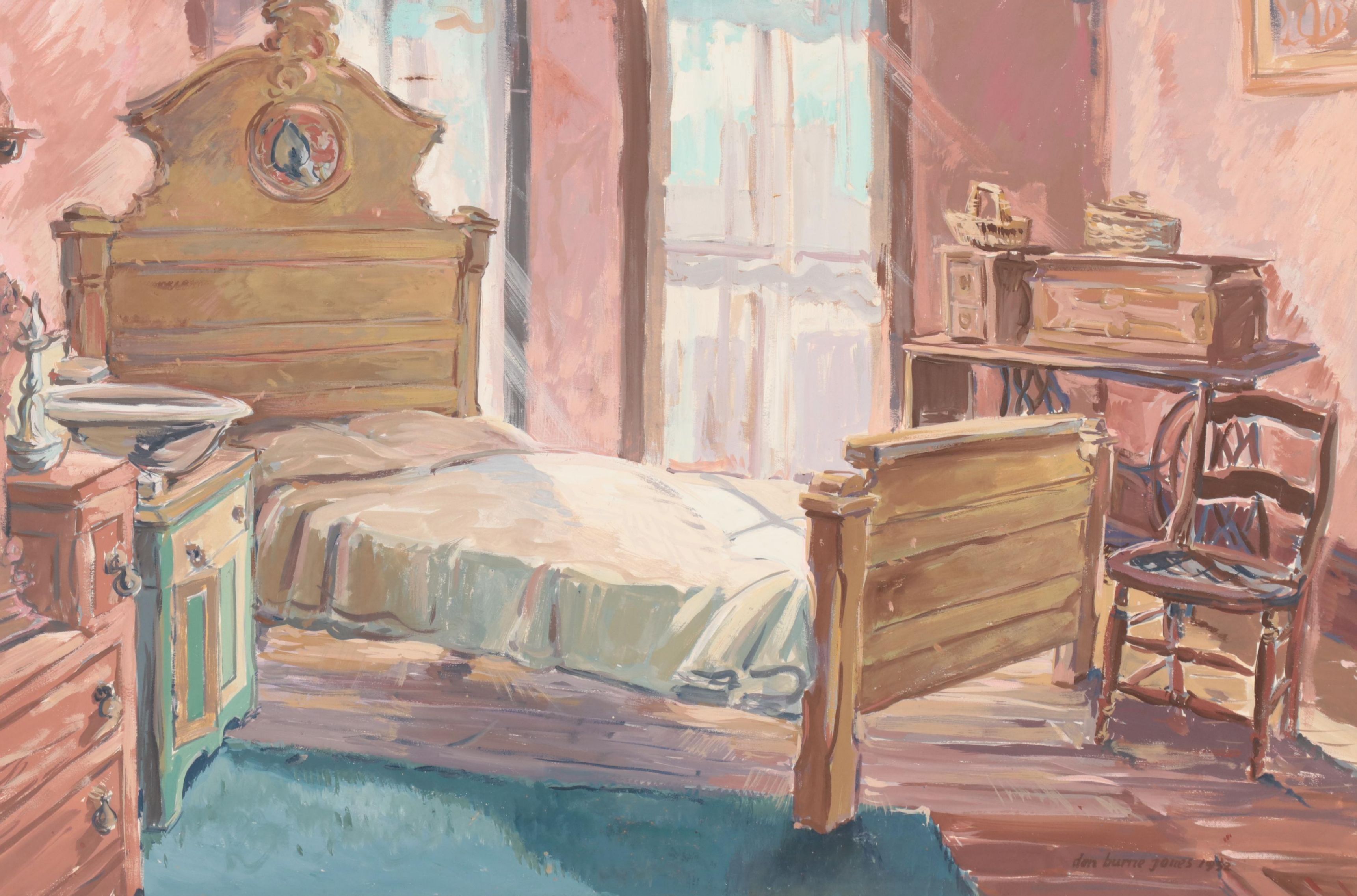 Dan Burne Jones Gouache Painting of Thomas Wolfe House Interior, 1952