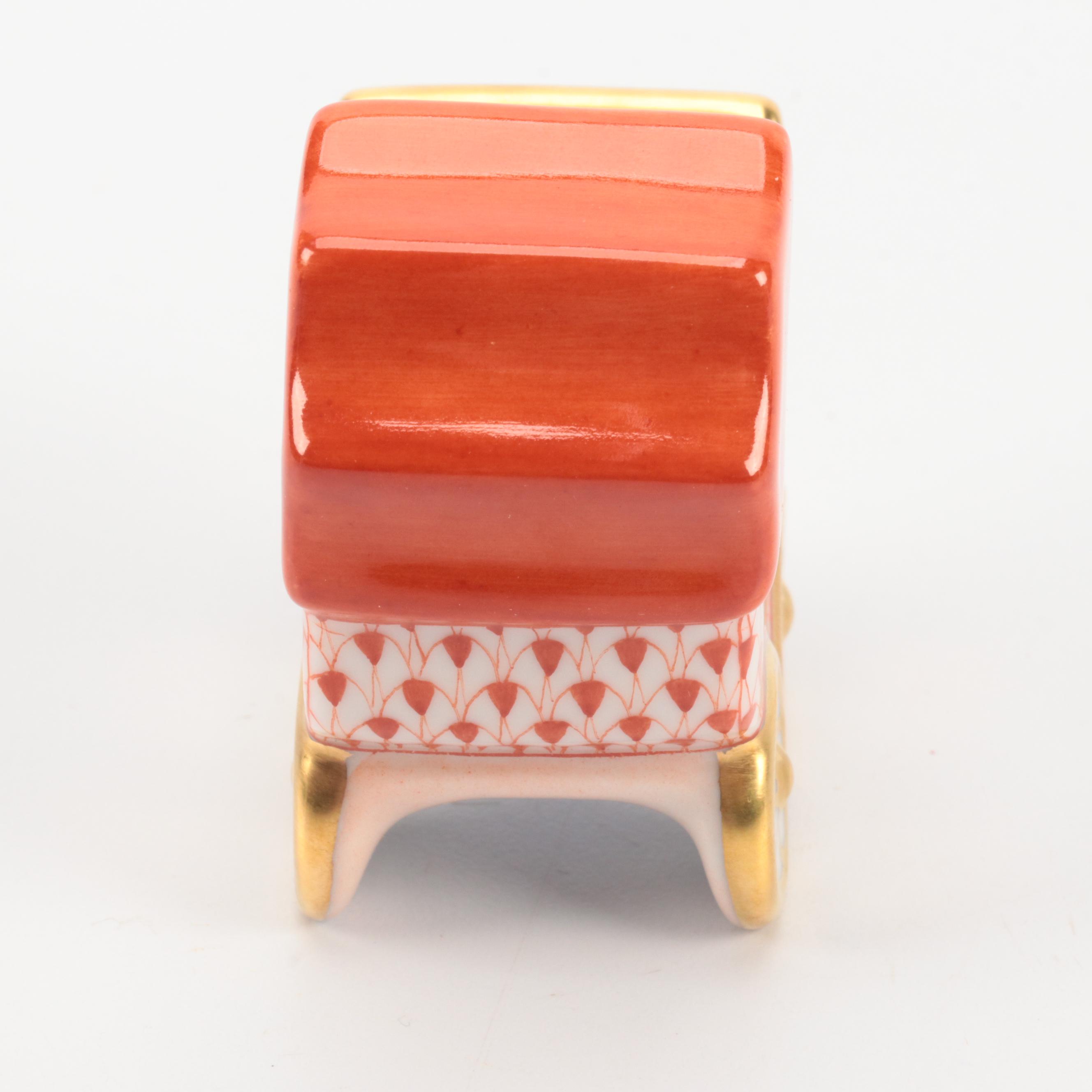 Herend Rust Fishnet with Gold "Baby Carriage" Porcelain Figurine