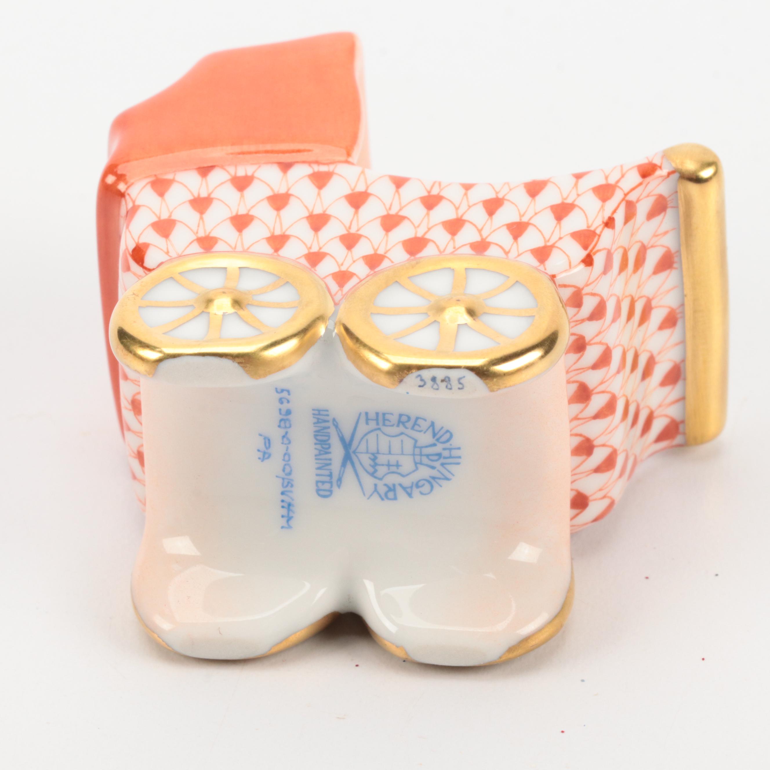 Herend Rust Fishnet with Gold "Baby Carriage" Porcelain Figurine