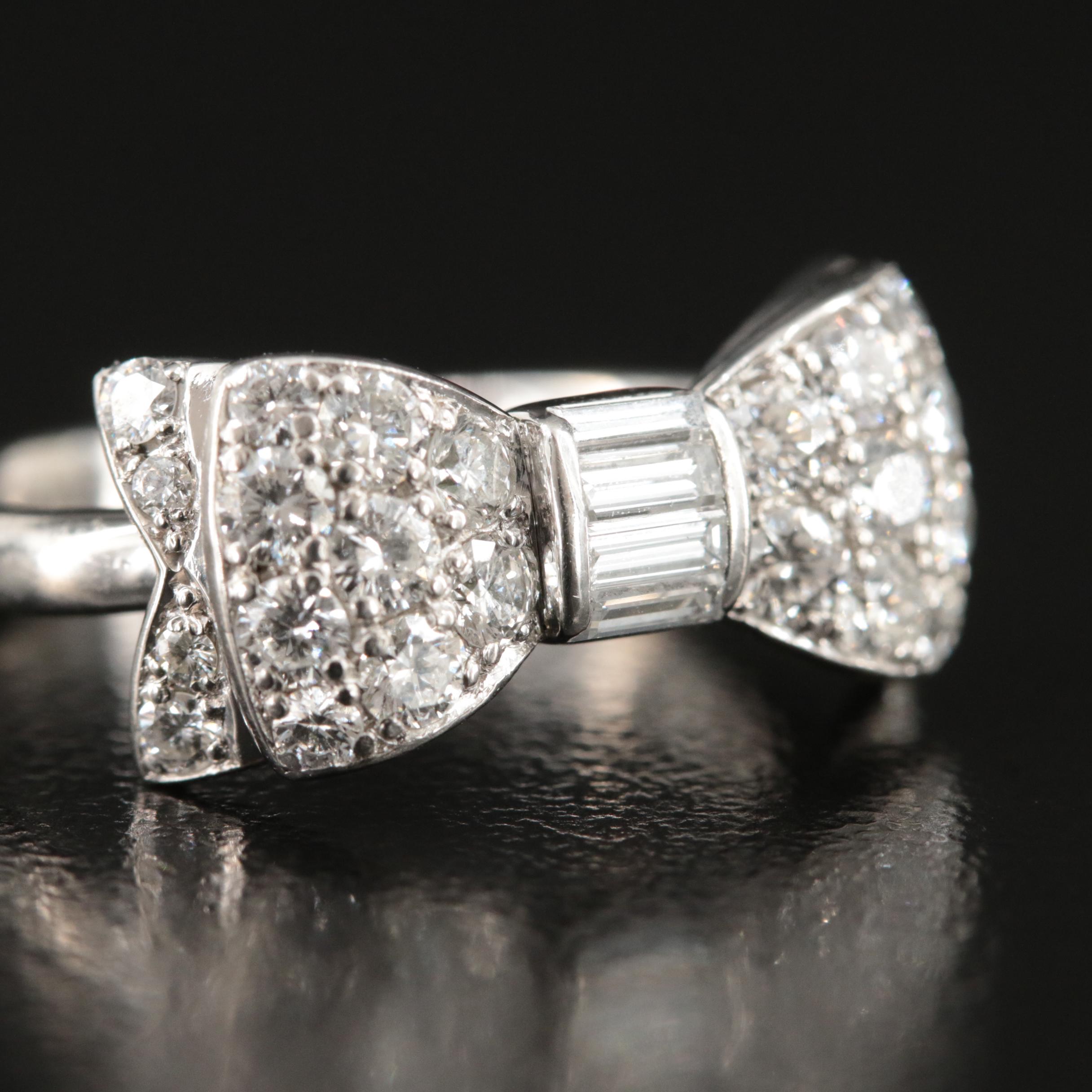 Platinum 1.00 CTW Diamond Bow Ring