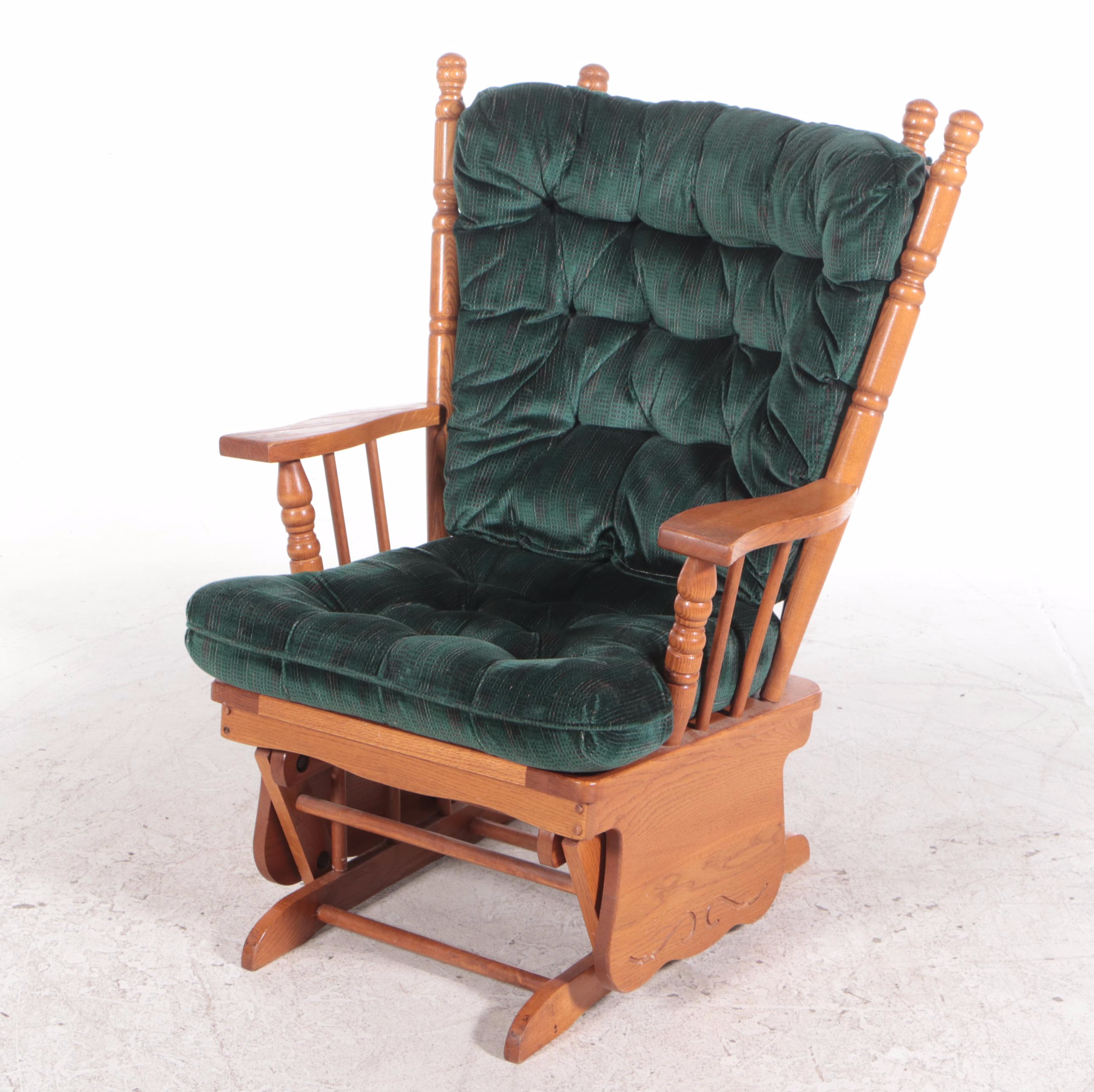High-Back Glider and Footstool with Green Tufted Cushions