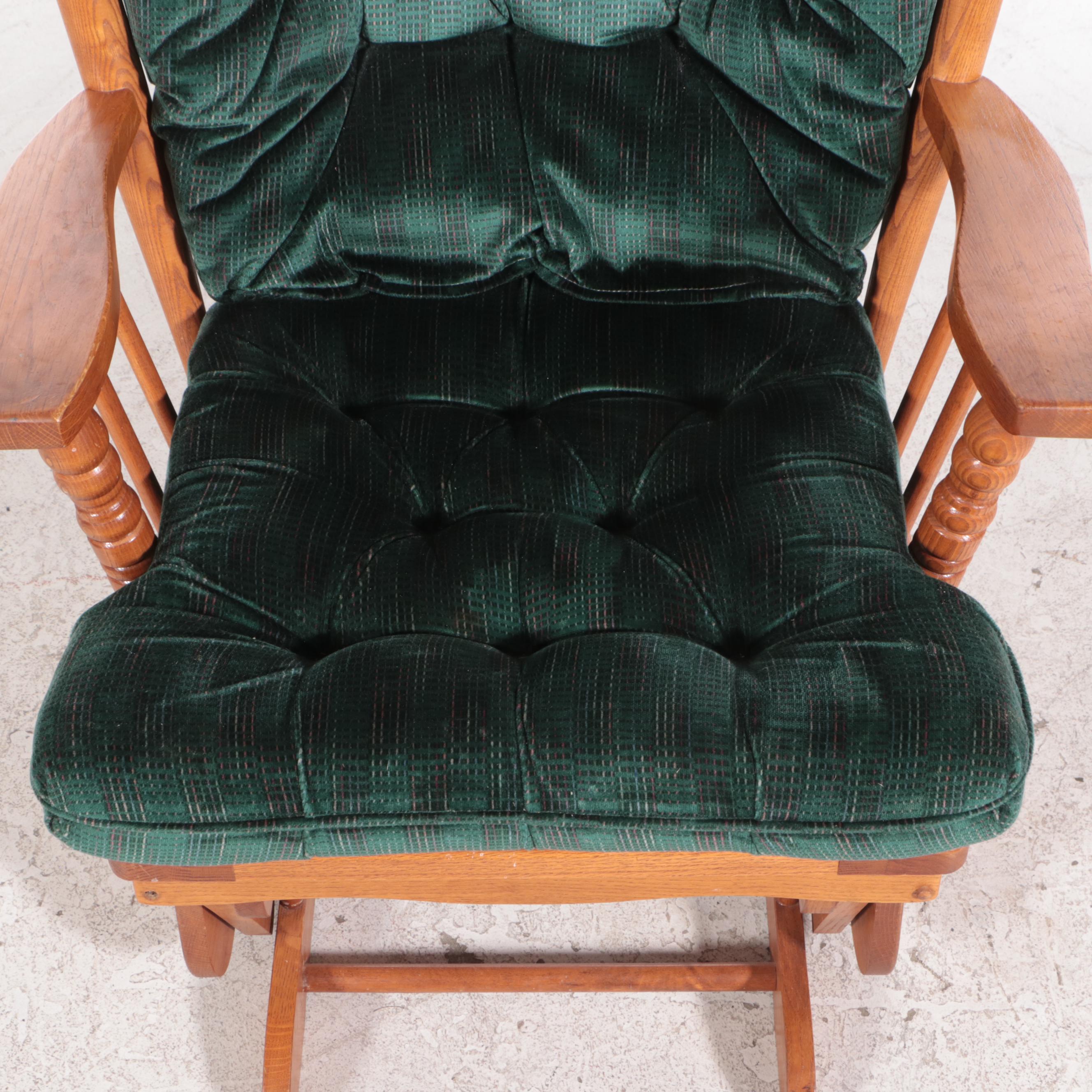High-Back Glider and Footstool with Green Tufted Cushions