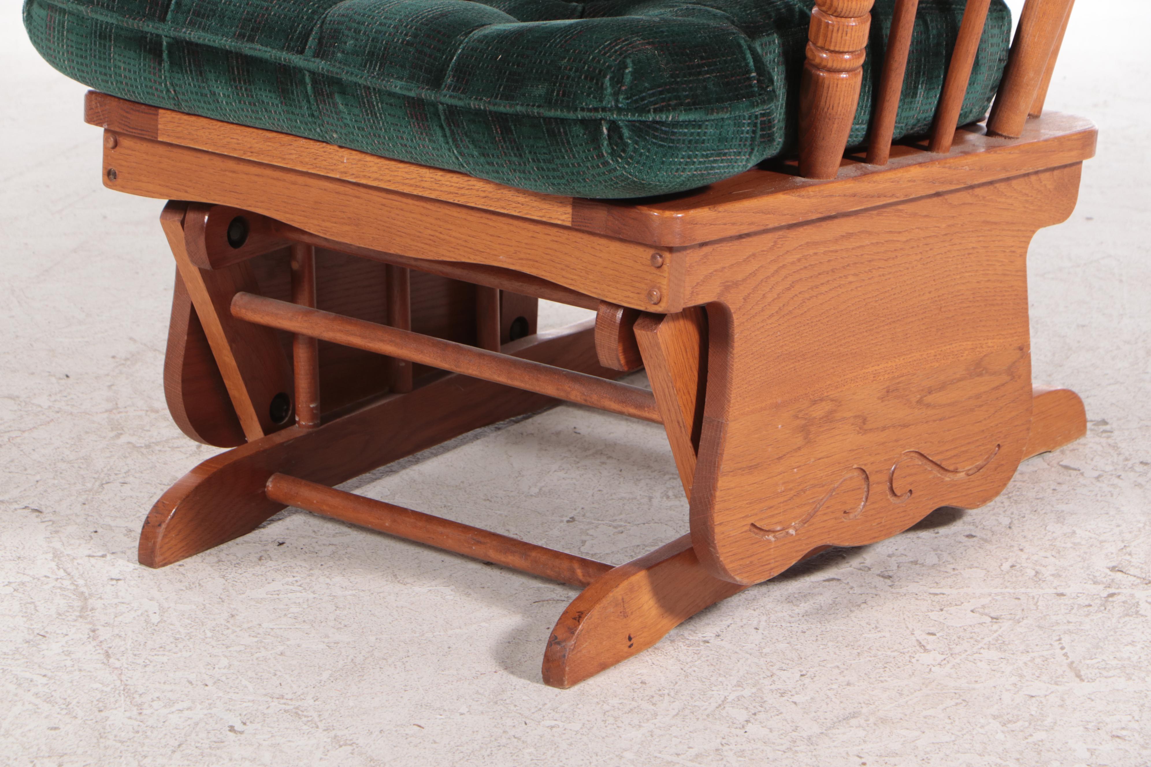 High-Back Glider and Footstool with Green Tufted Cushions