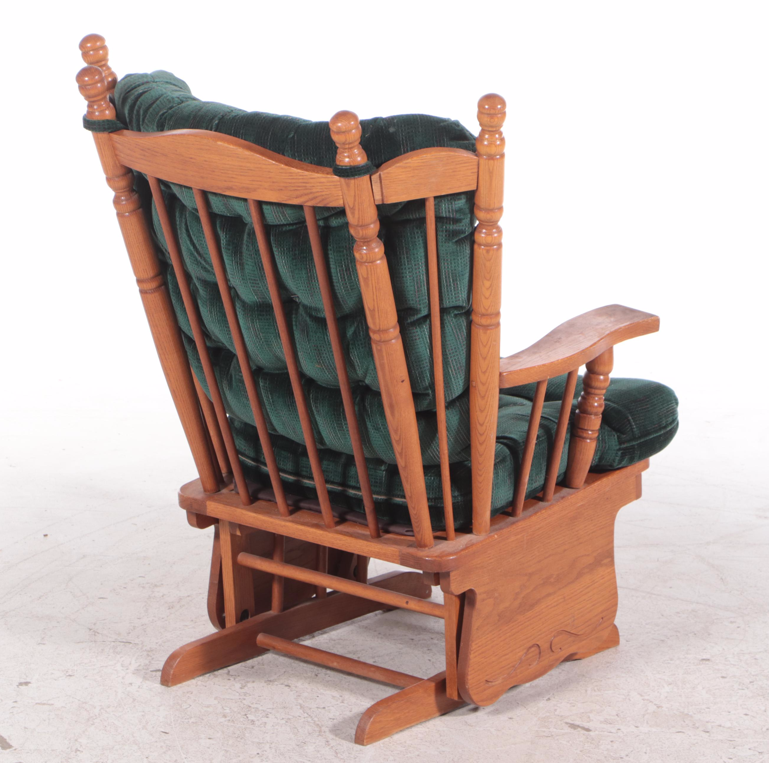 High-Back Glider and Footstool with Green Tufted Cushions