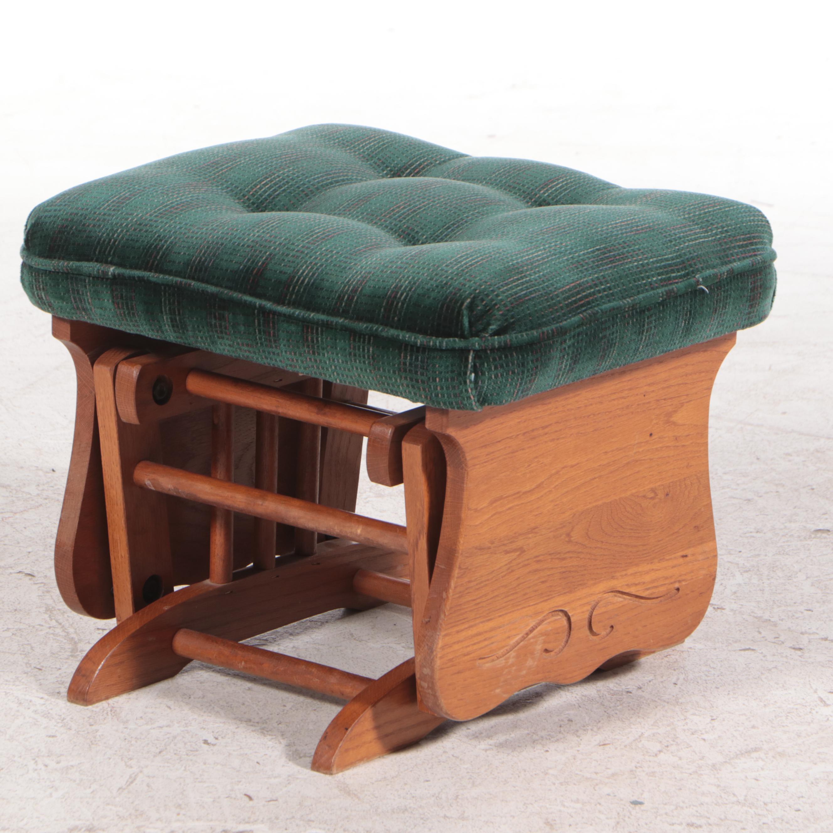 High-Back Glider and Footstool with Green Tufted Cushions