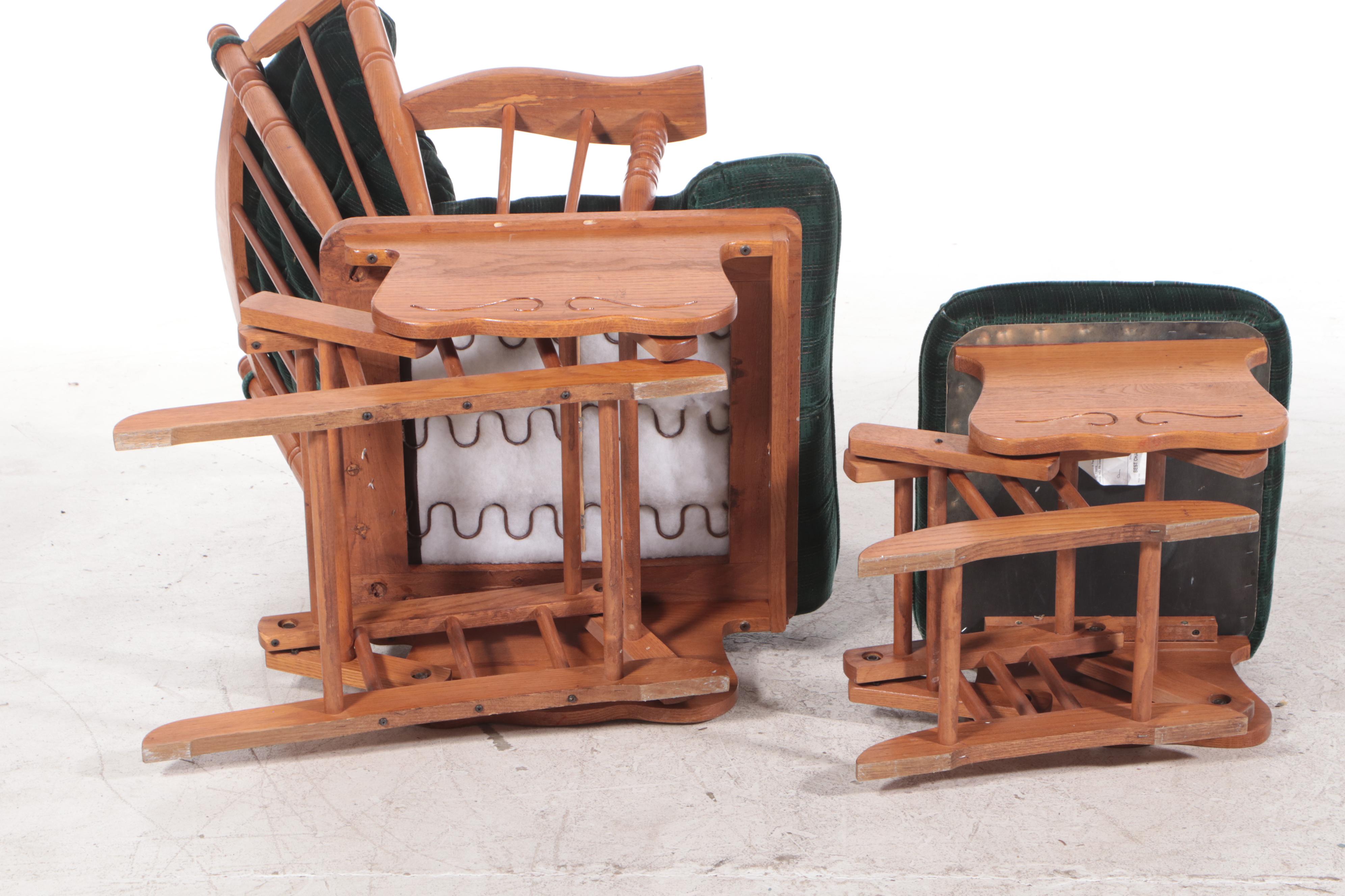 High-Back Glider and Footstool with Green Tufted Cushions