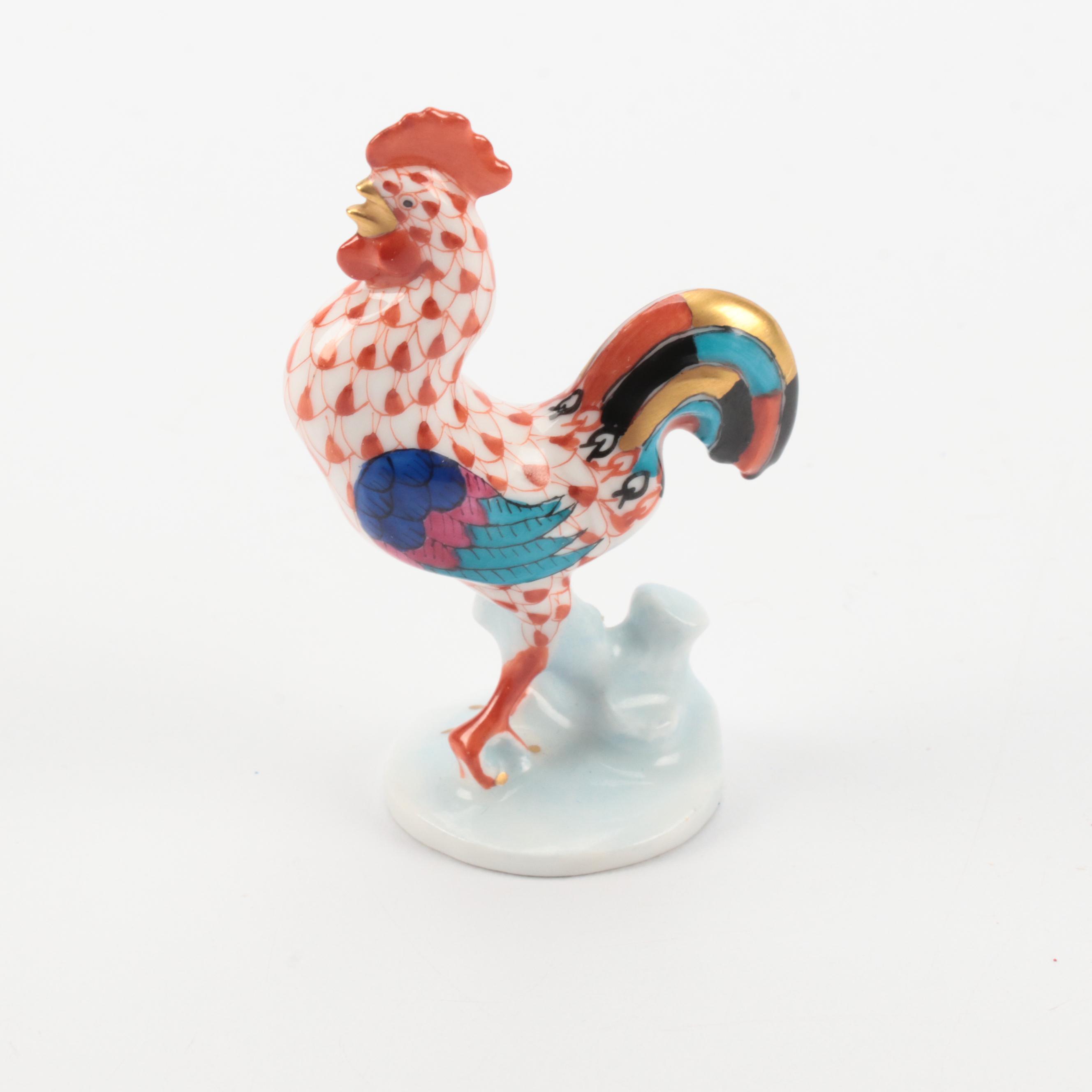 Herend Rust Fishnet with Gold Rooster Porcelain Figurine