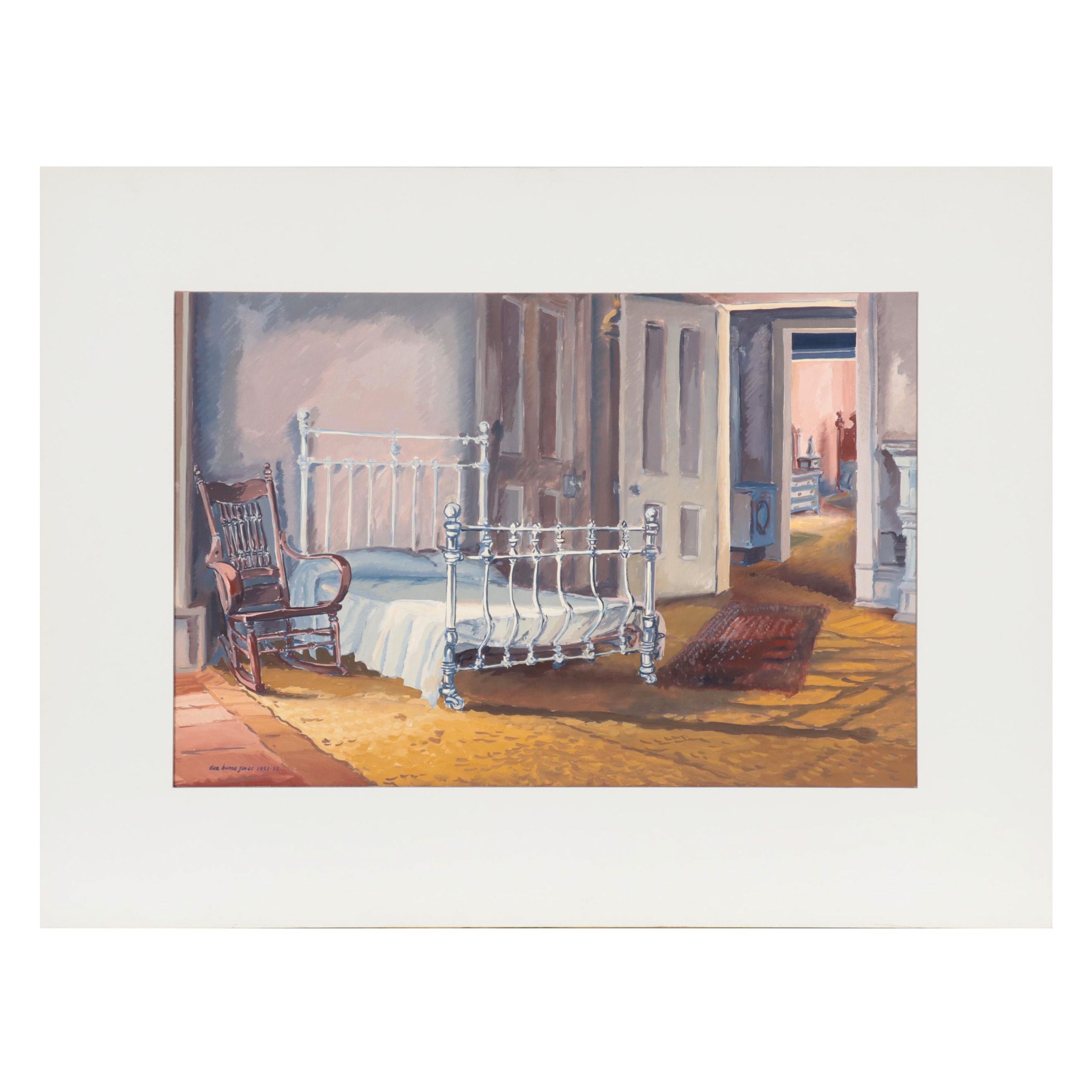 Dan Burne Jones Gouache Painting of Thomas Wolfe House Interior, 1952 - 53