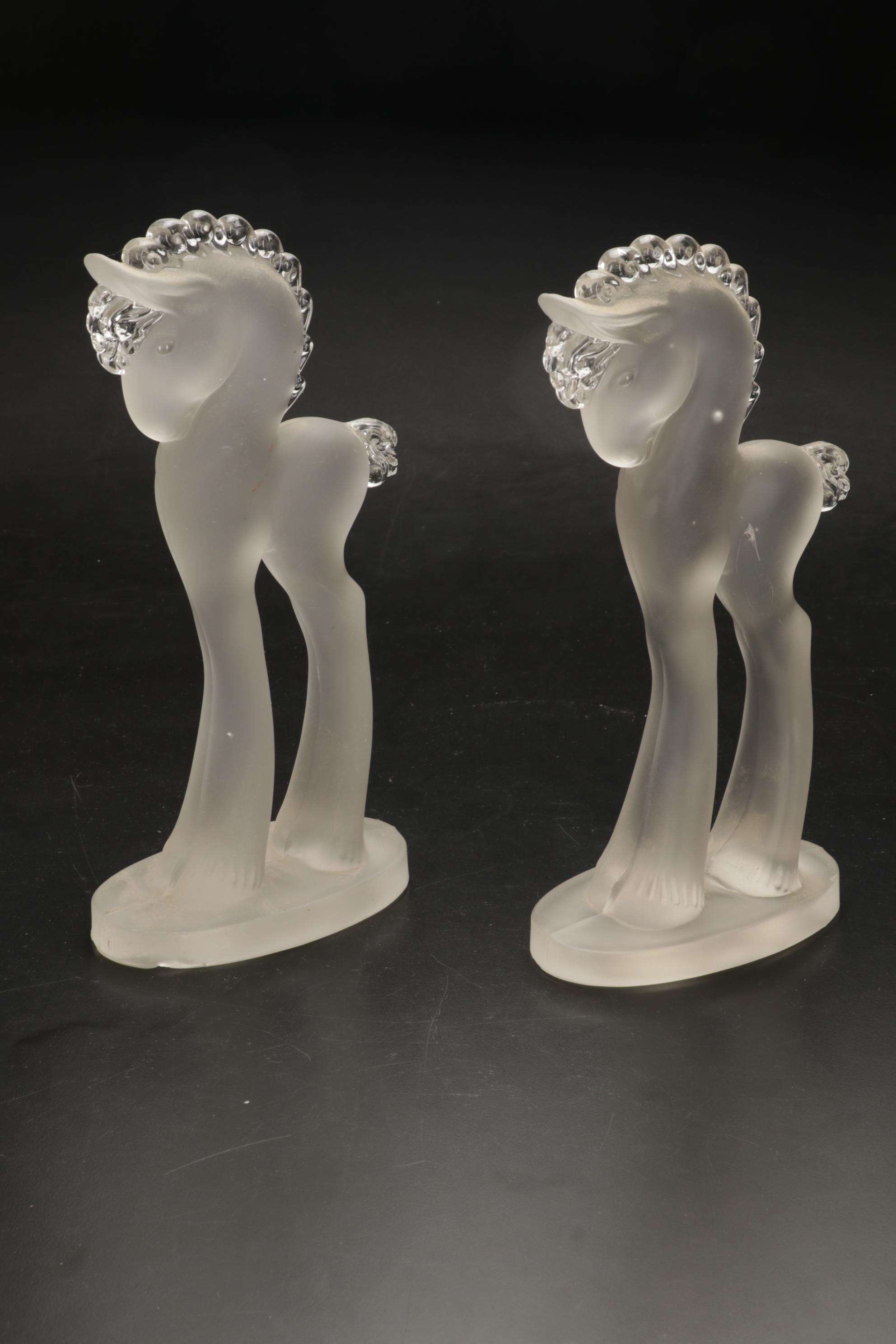 Paden City Glass Frosted Glass Ponies with Princess House Crystal Eagle