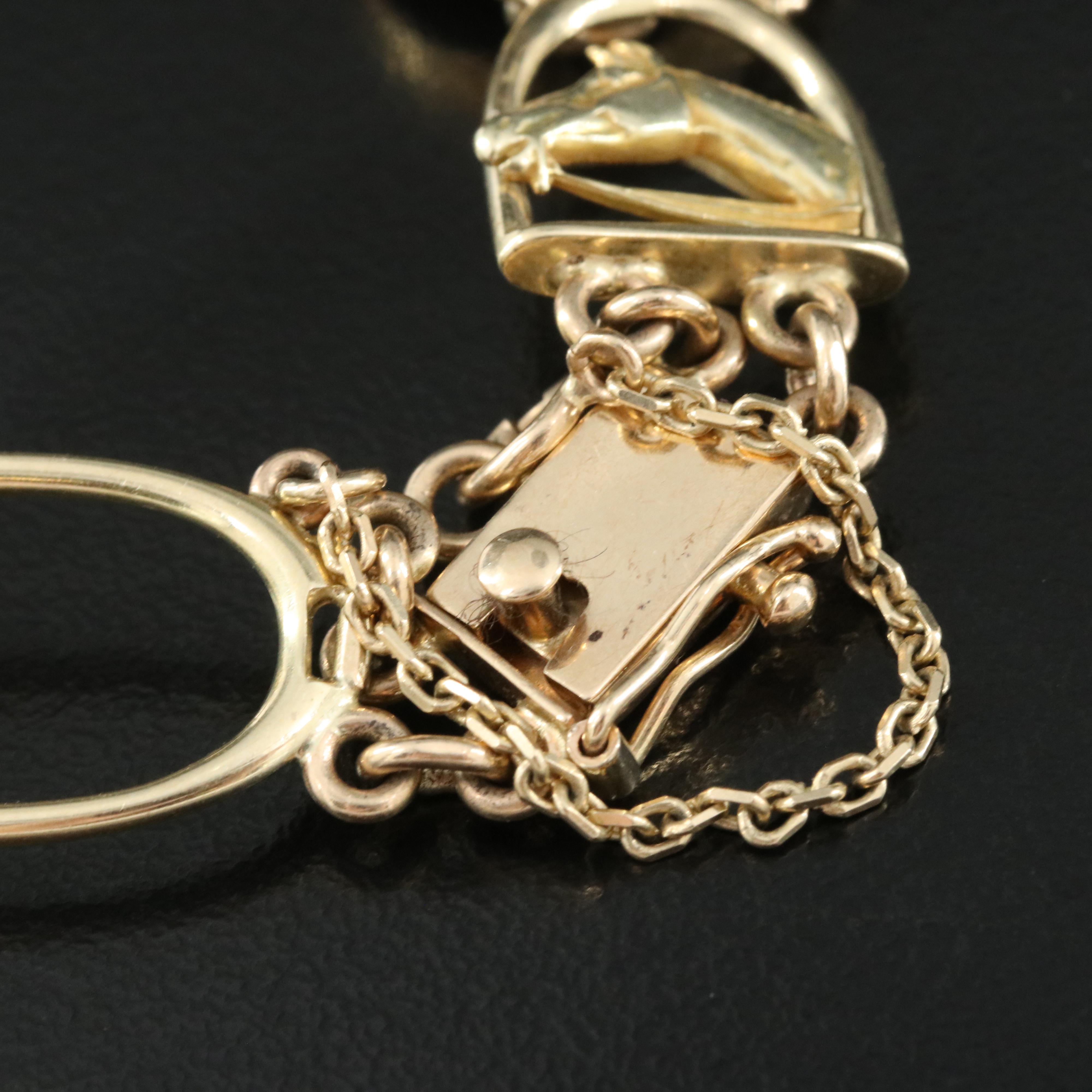 Antique 14K Essex Crystal Equestrian and Fox Hunt Bracelet