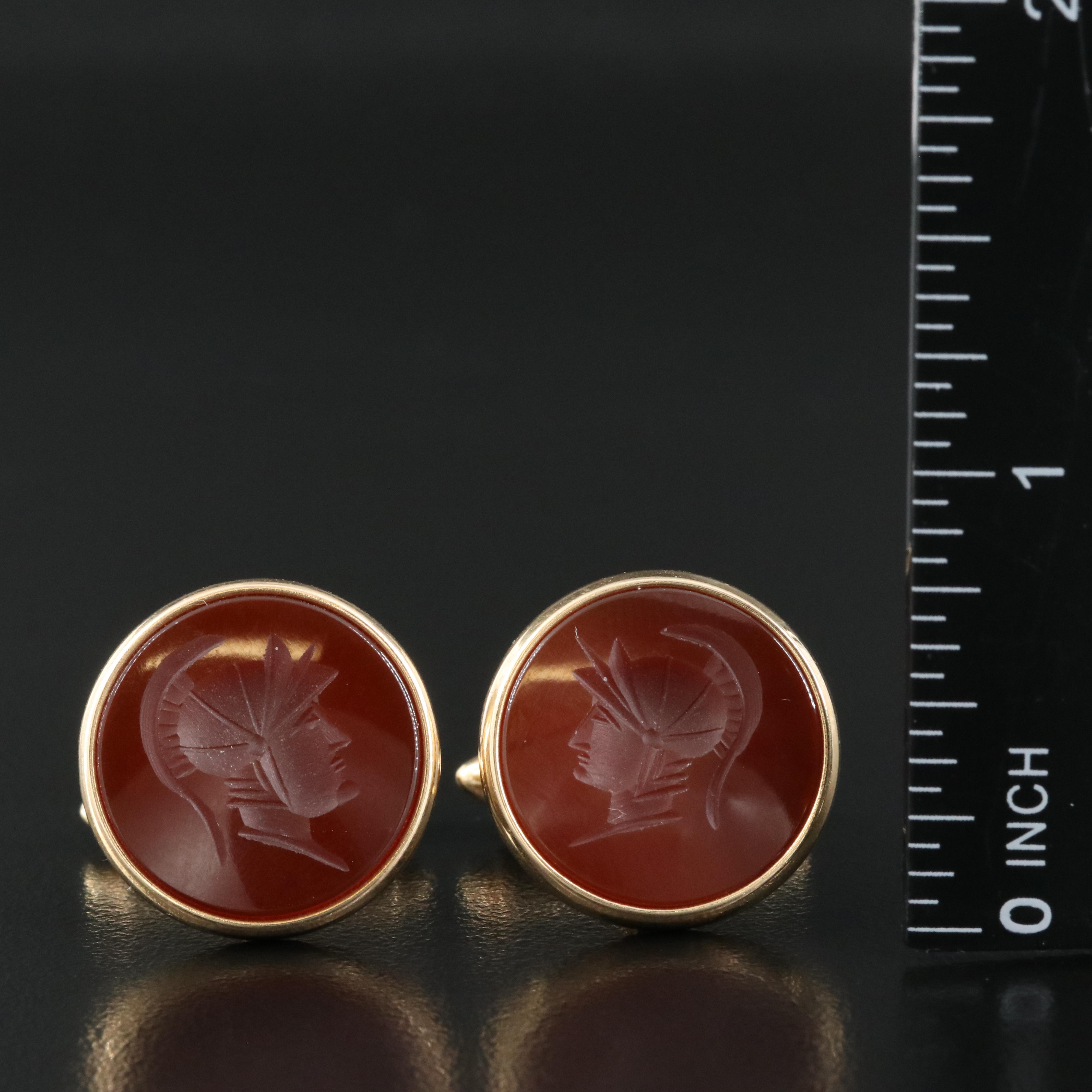 14K Carnelian Intaglio Roman Soldier Cufflinks