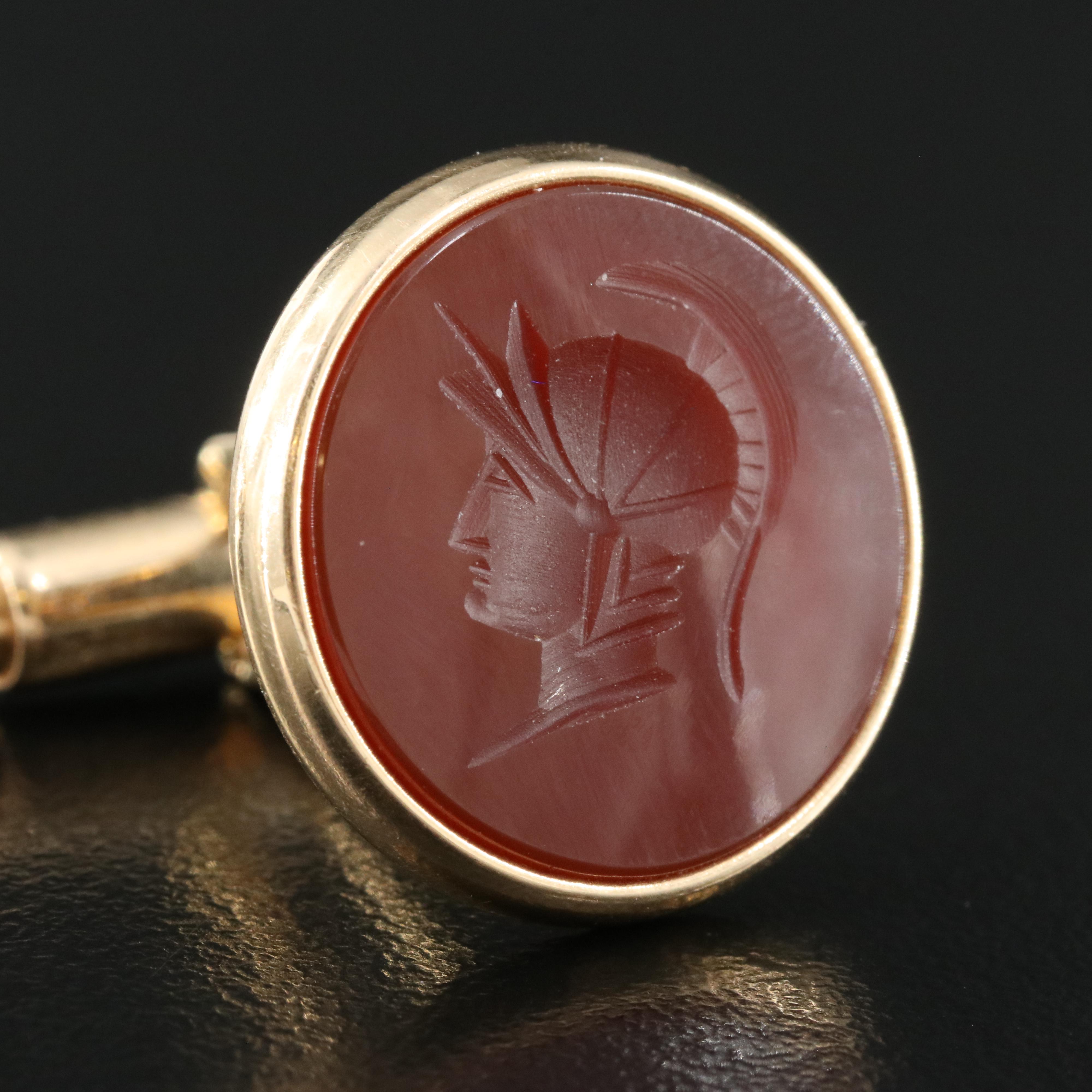 14K Carnelian Intaglio Roman Soldier Cufflinks