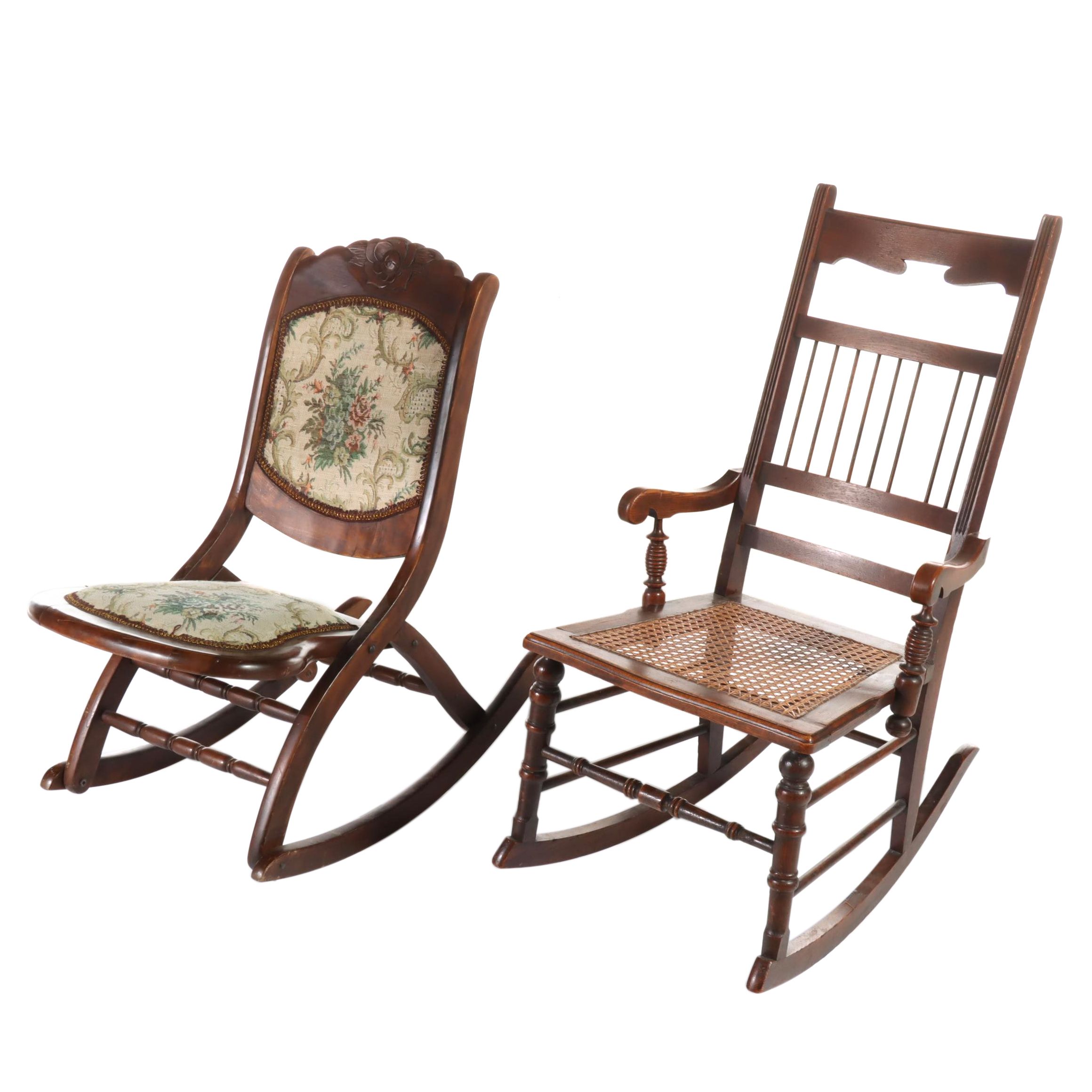 Victorian Oak Rocker Plus Folding Example, Late 19th Century and Later