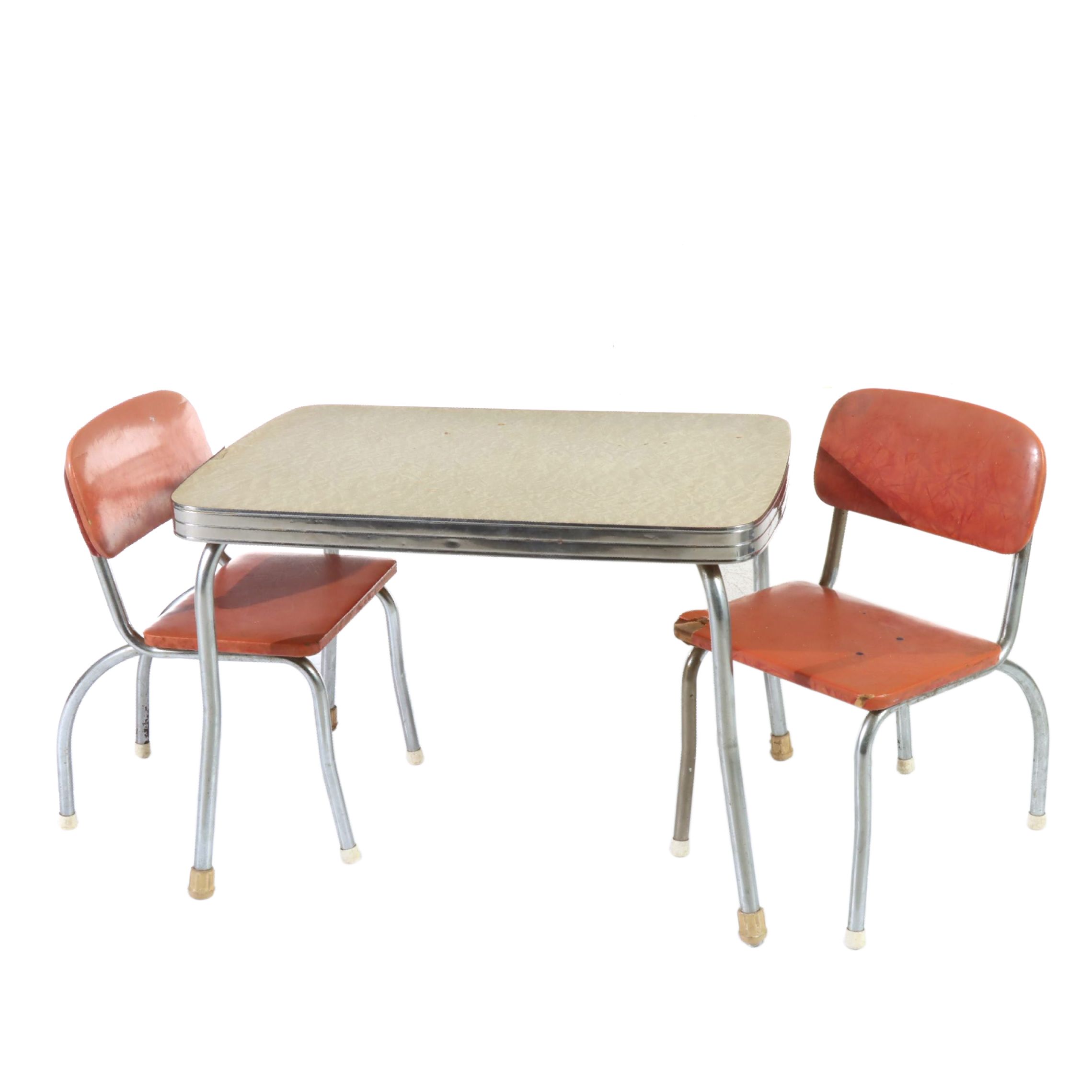 Three-Piece Mid Century Modern Chrome Child's Dining Set, Incl. Storkline