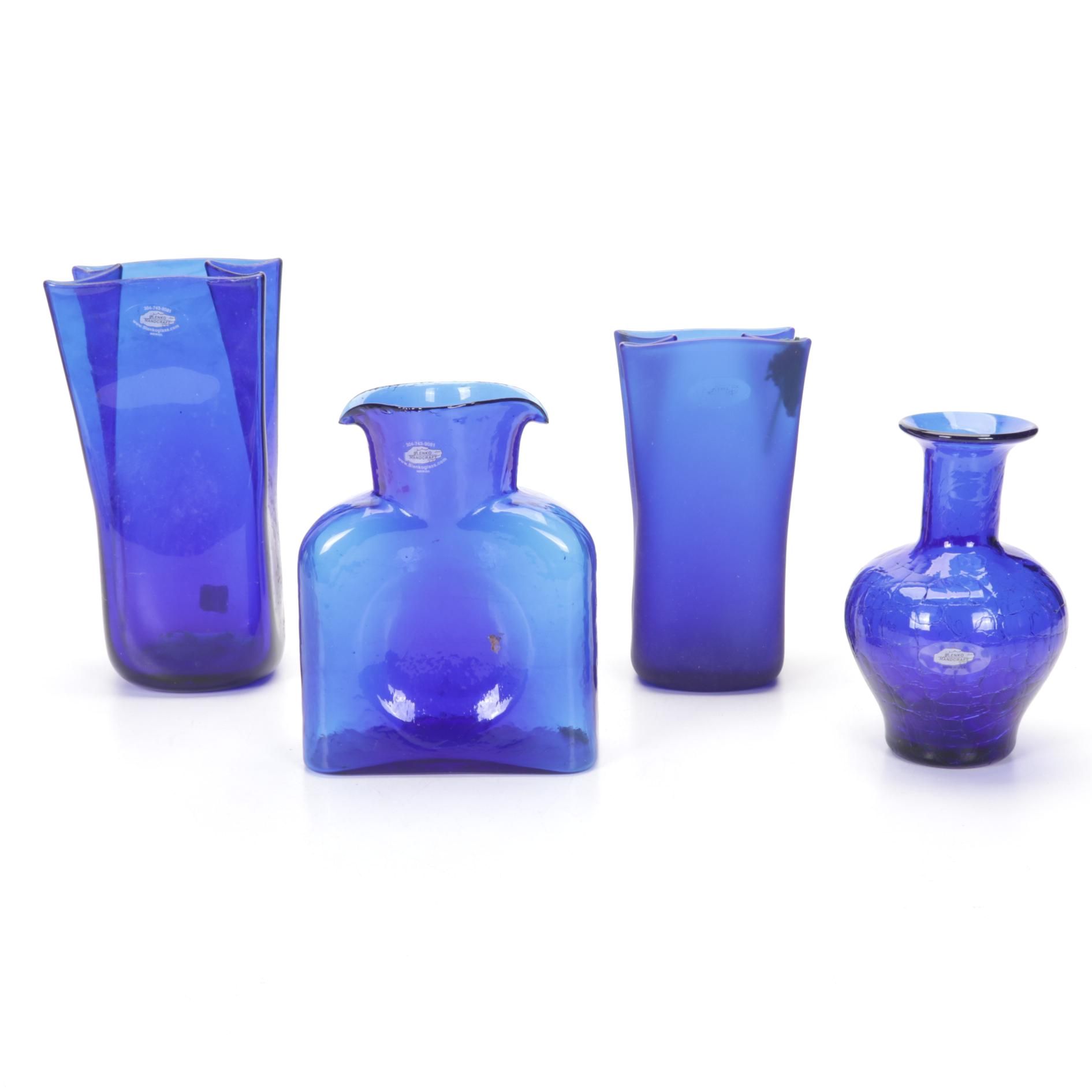 Blenko Cobalt Blue Art Glass Pitcher and Vase Collection