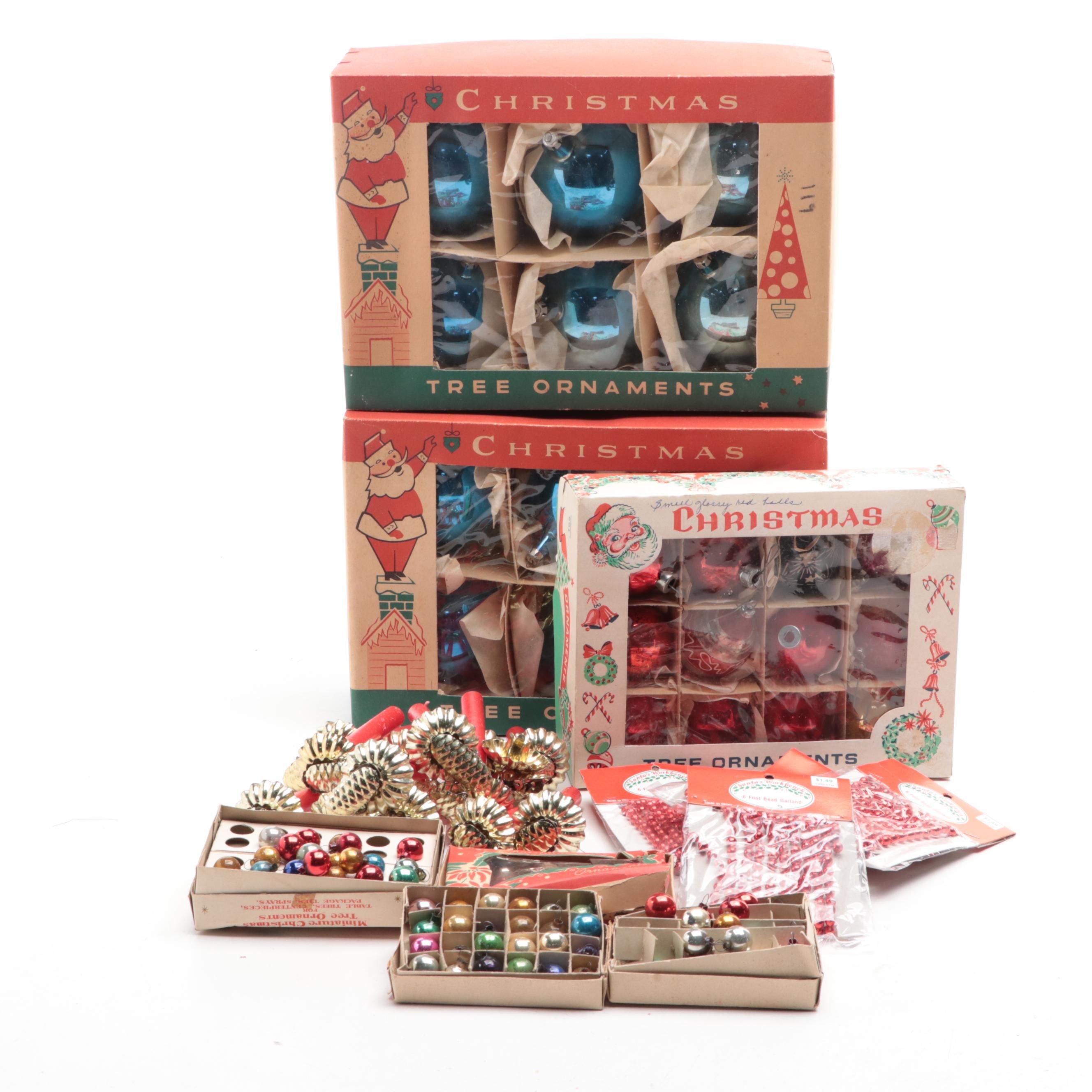 Shiny Brite and Other Blown Glass Christmas Ornaments, Mid-20th Century