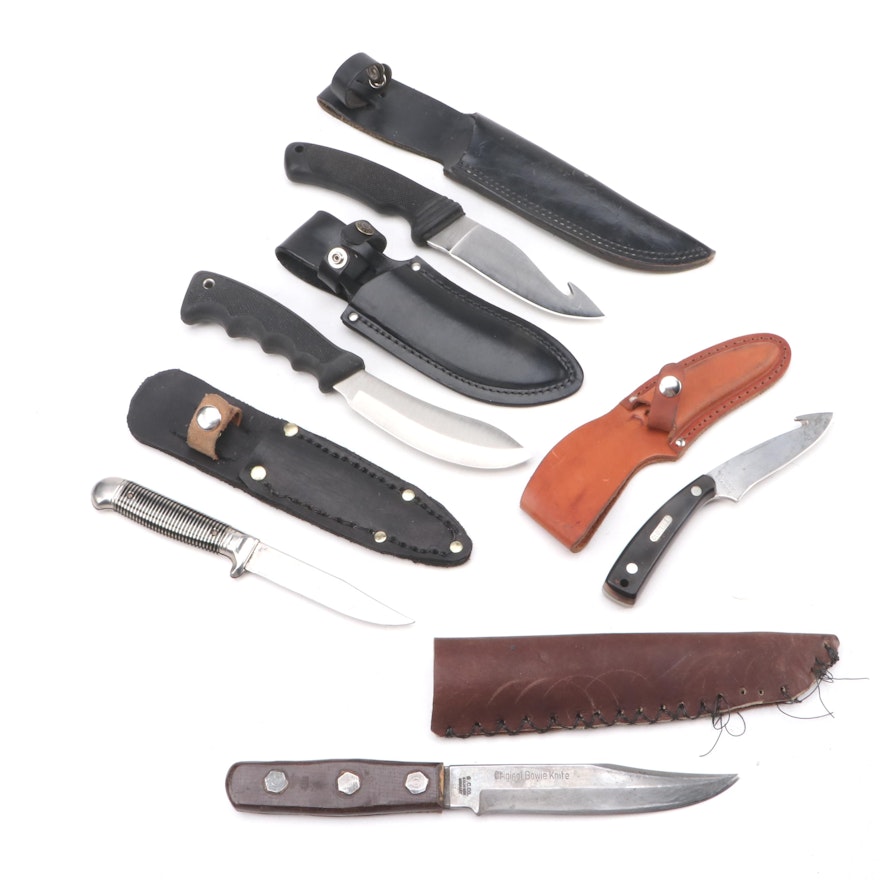 Collection of Five Fixed Blade Knives Including CRKT Wind River