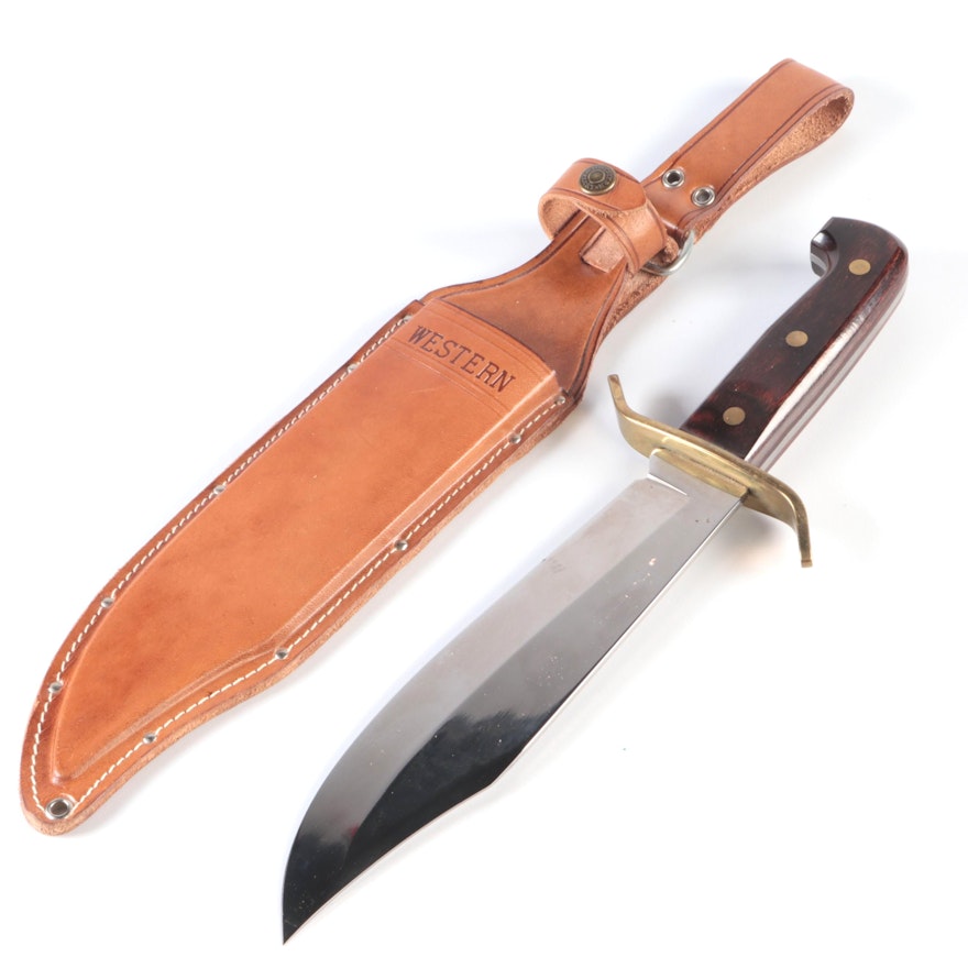 Western Bowie Knife with Leather Sheath