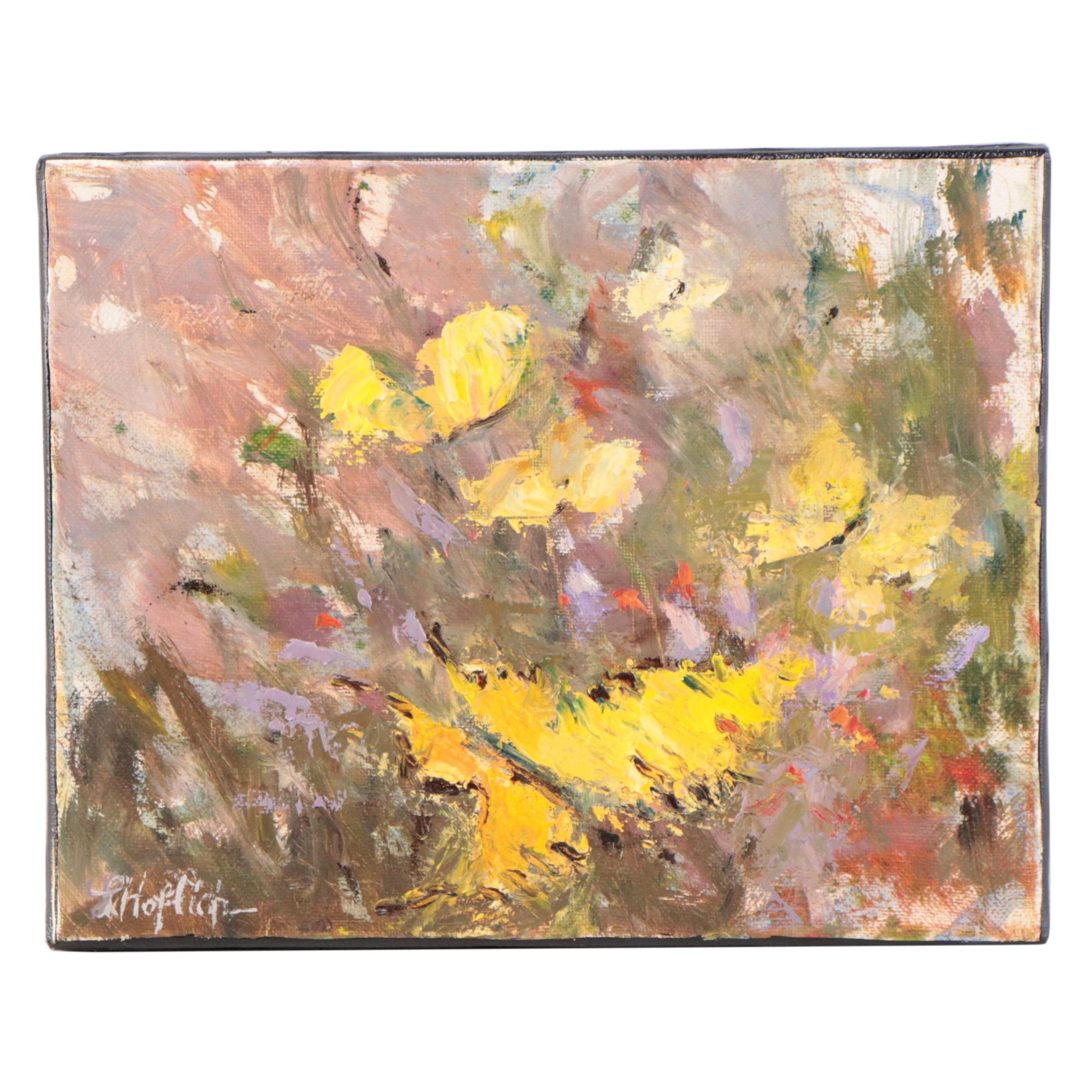 Lesley Haflich Abstracted Oil Painting of Butterflies