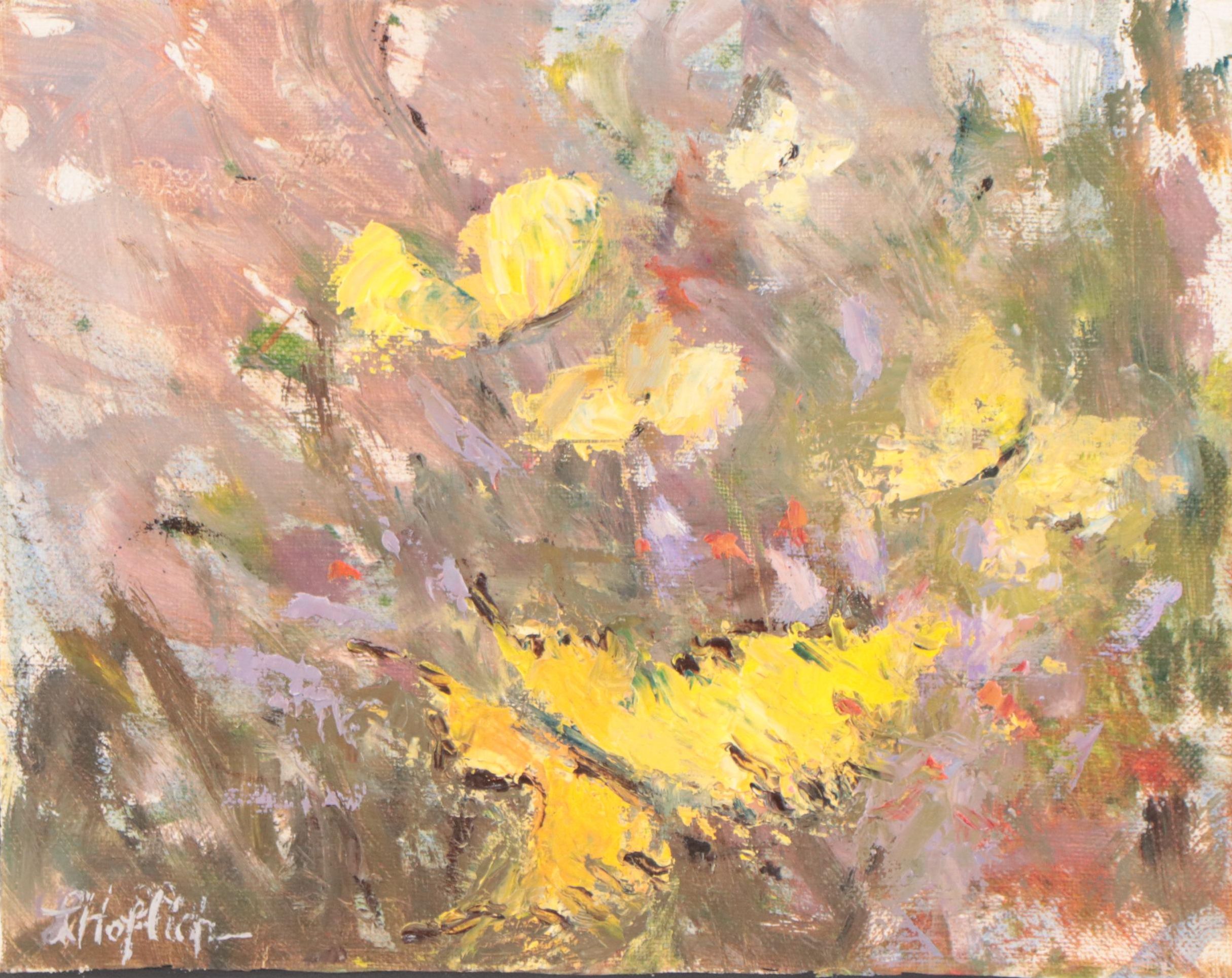 Lesley Haflich Abstracted Oil Painting of Butterflies