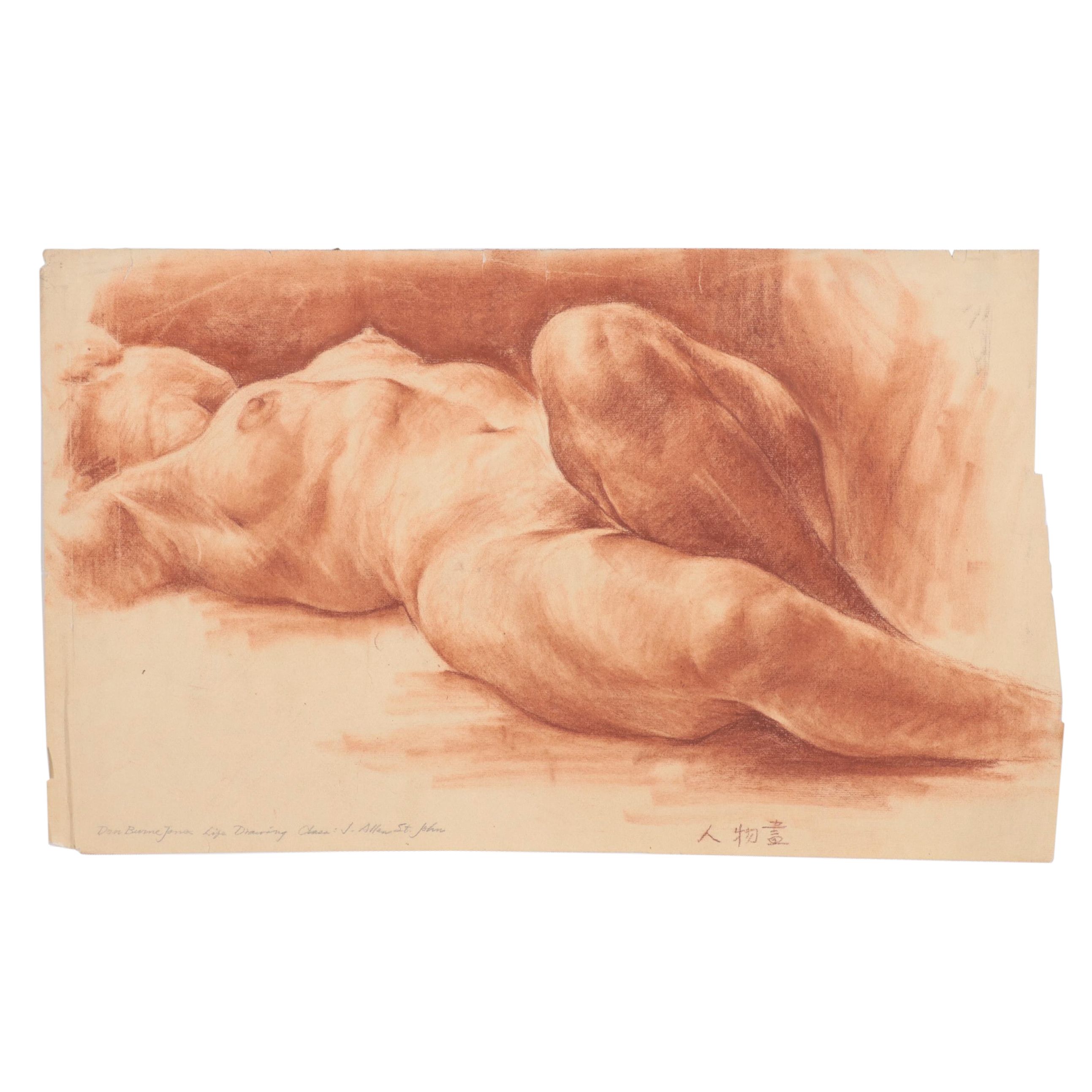 Dan Burne Jones Pastel Drawing of Reclining Nude