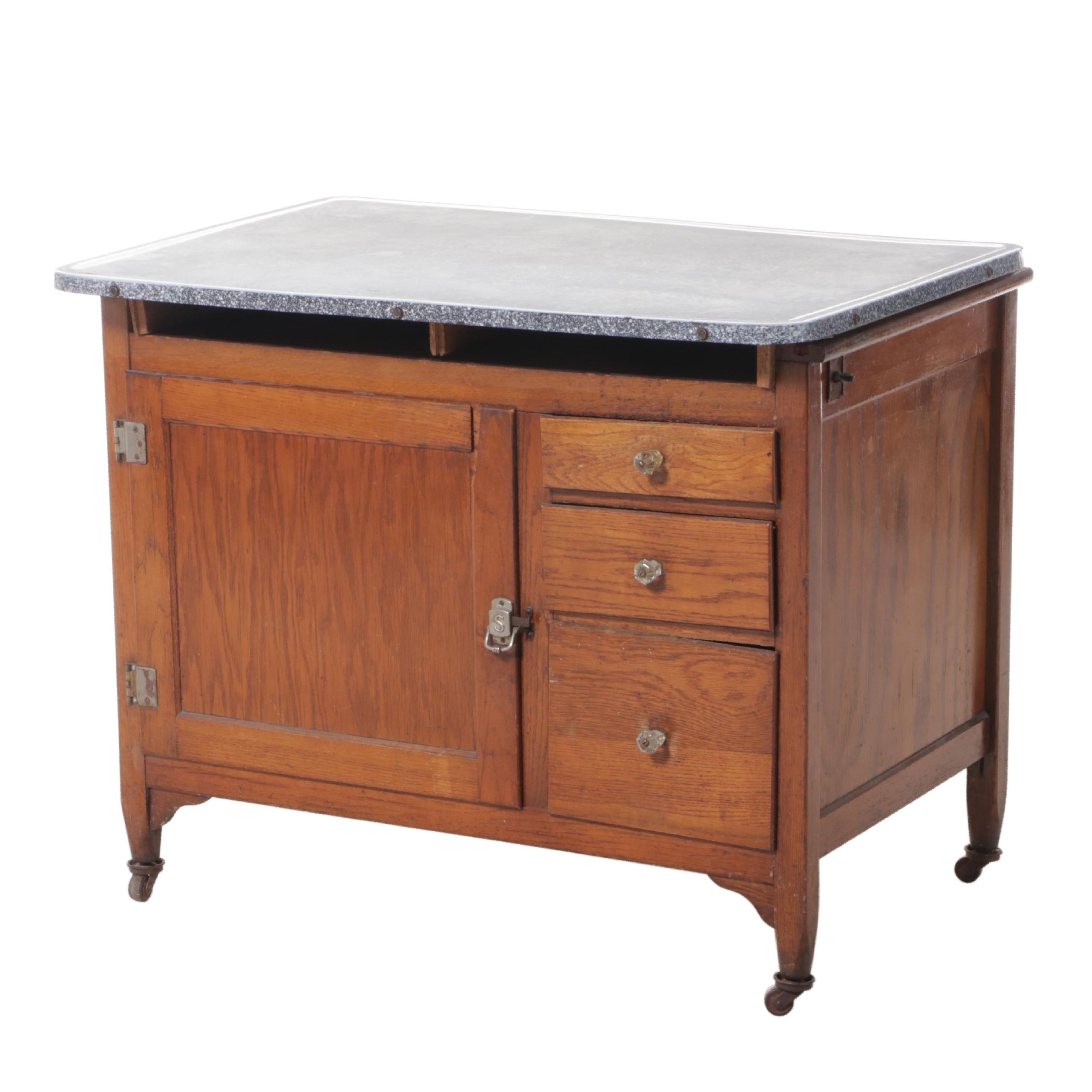 American Oak and Enamel Top Kitchen Cabinet, Poss. Sellers, Early 20th Century