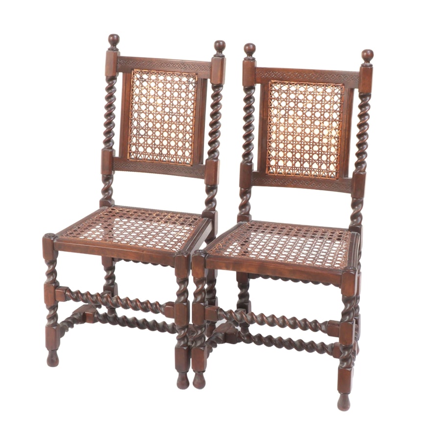 William and Mary Style Barley-Twist and Caned-Seat Side Chairs, 20th C