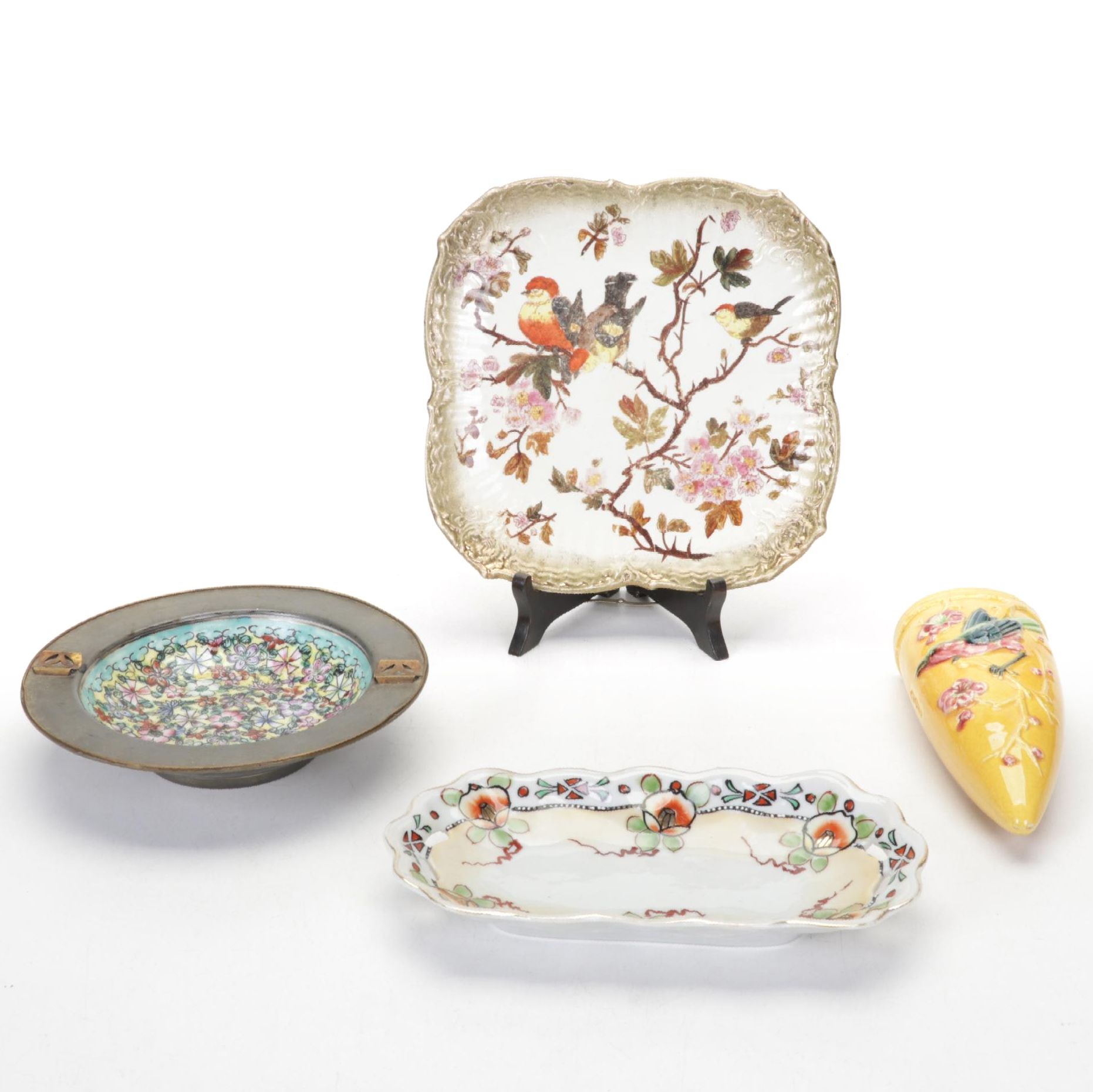Ceramic Bird Wall Pocket, Hand-Painted Nippon Dish, and Other Tableware