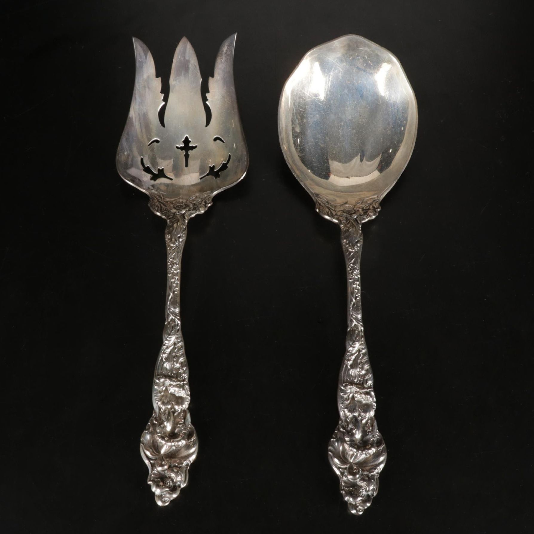 Reed & Barton "Les Six Fleurs" Sterling Silver Salad Set