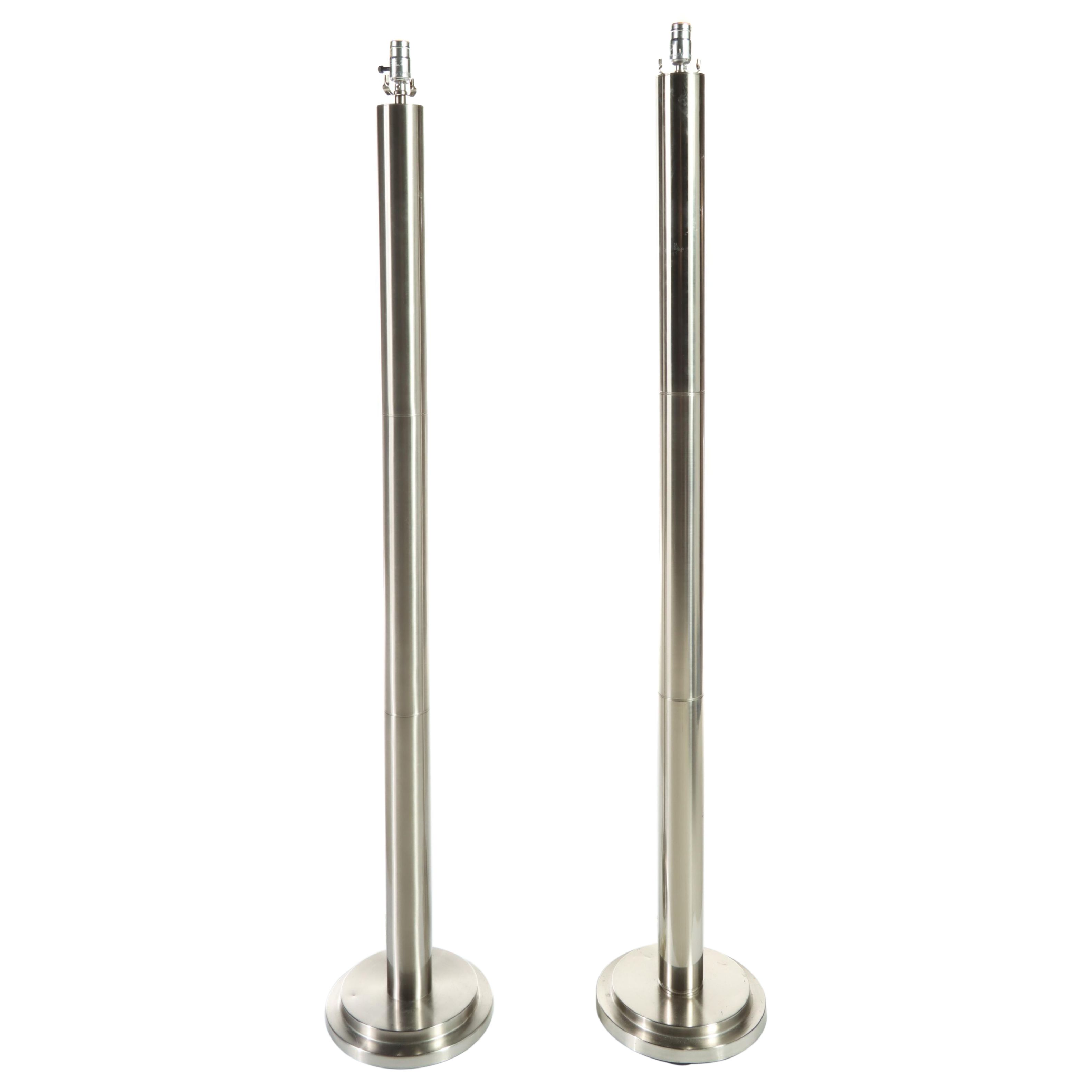 Pair of Chromed Metal Floor Lamps, Contemporary