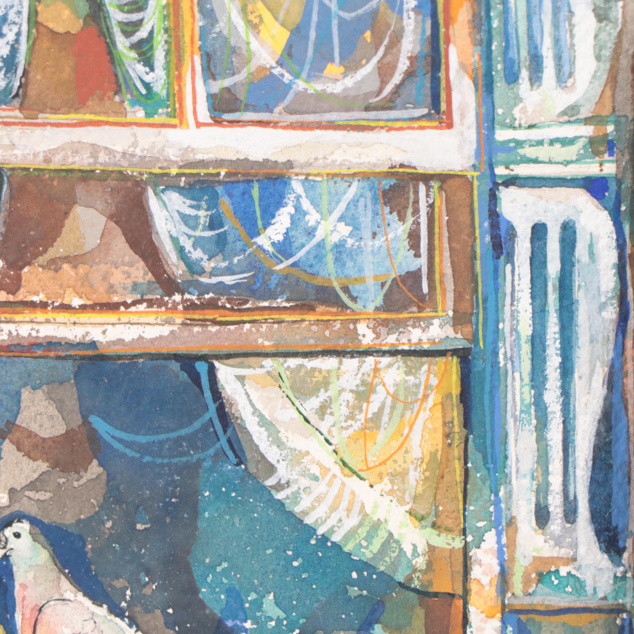 Fred Jones Watercolor Painting of Birds In Window