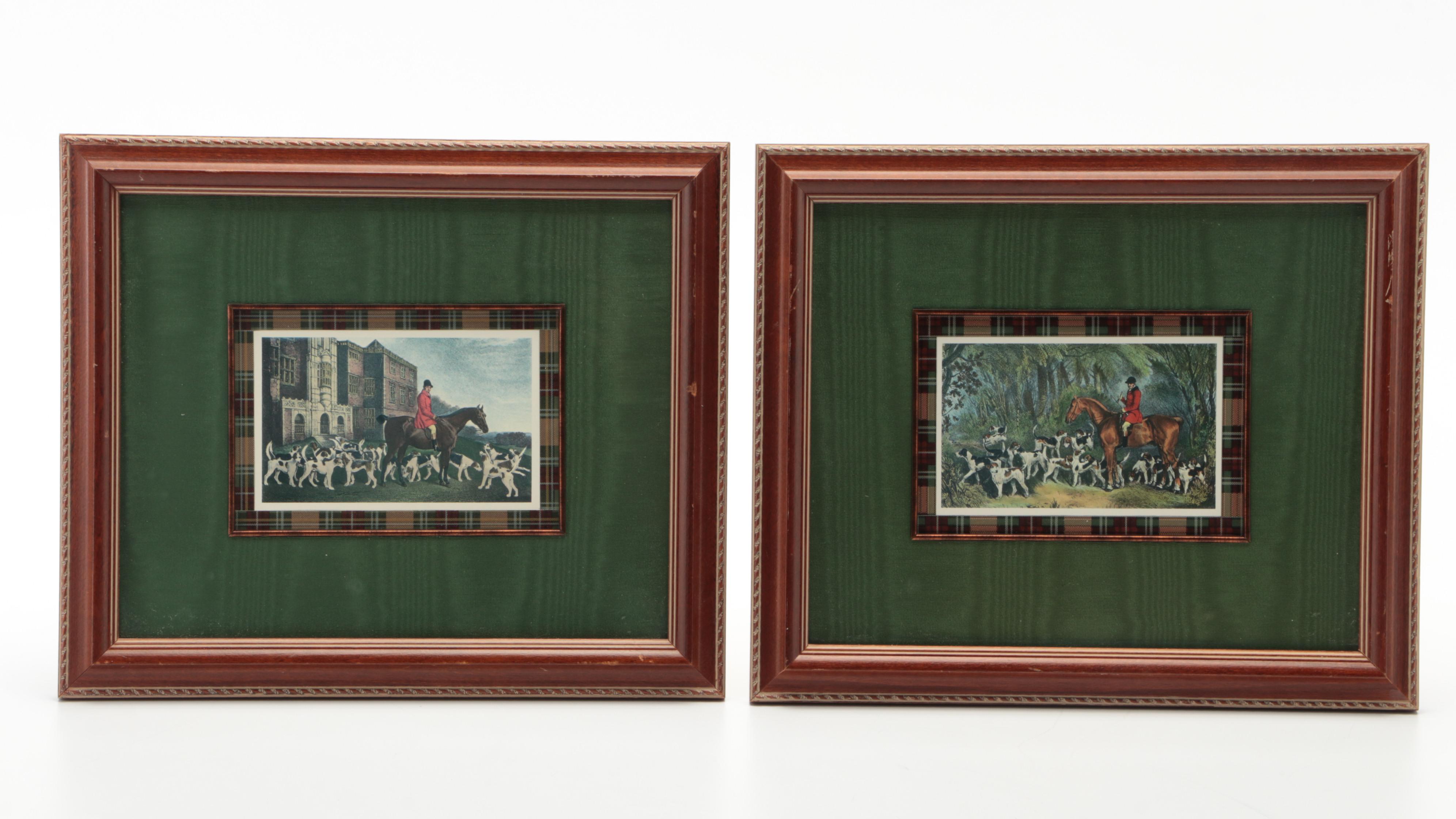 Katha Diddél Needlepoint Equestrian Accent Pillow, Framed Fox Hunt Prints