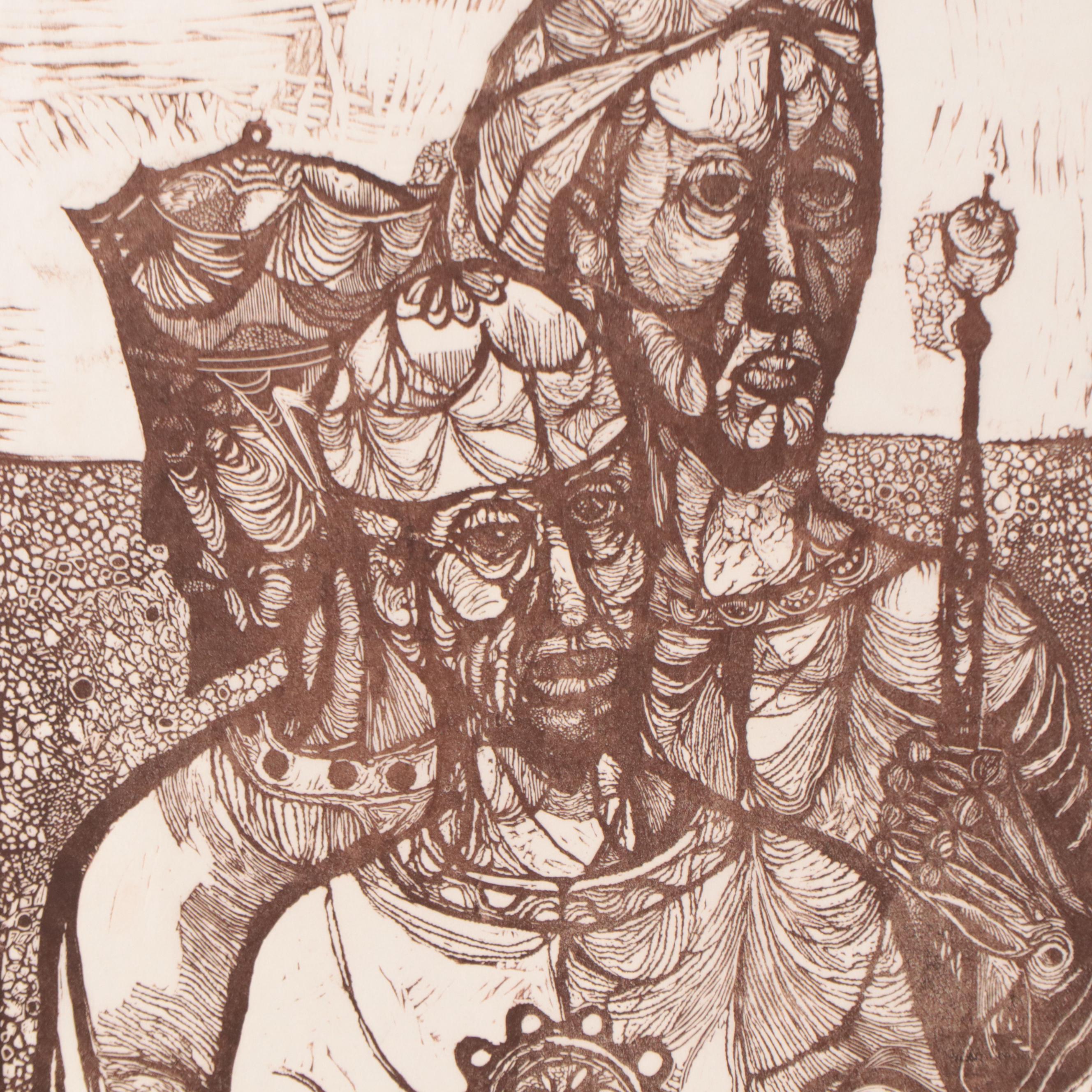 Fred Jones Linocut "The 3 Kings," 1977