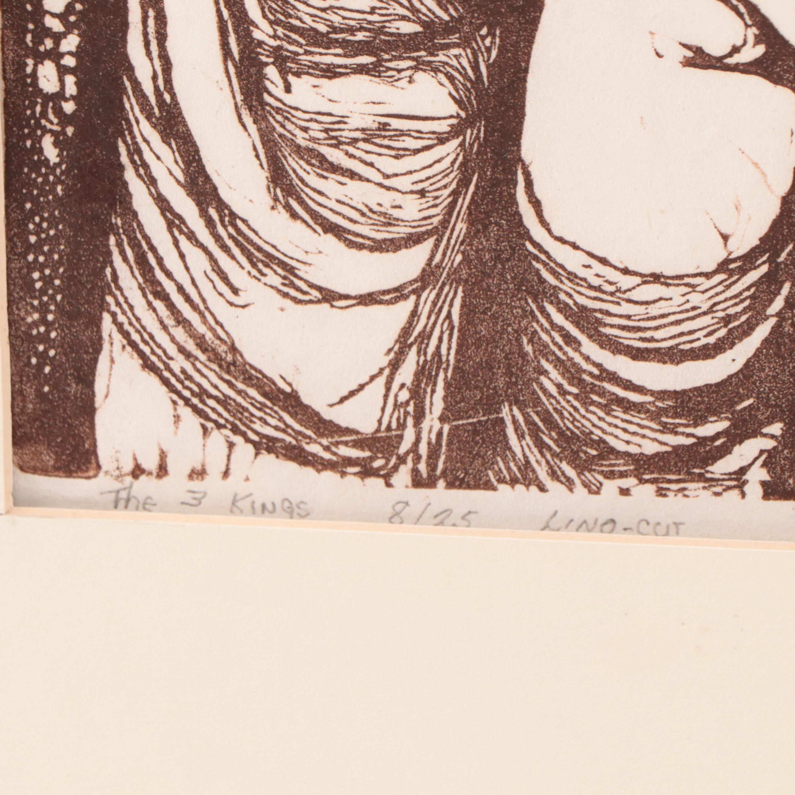 Fred Jones Linocut "The 3 Kings," 1977